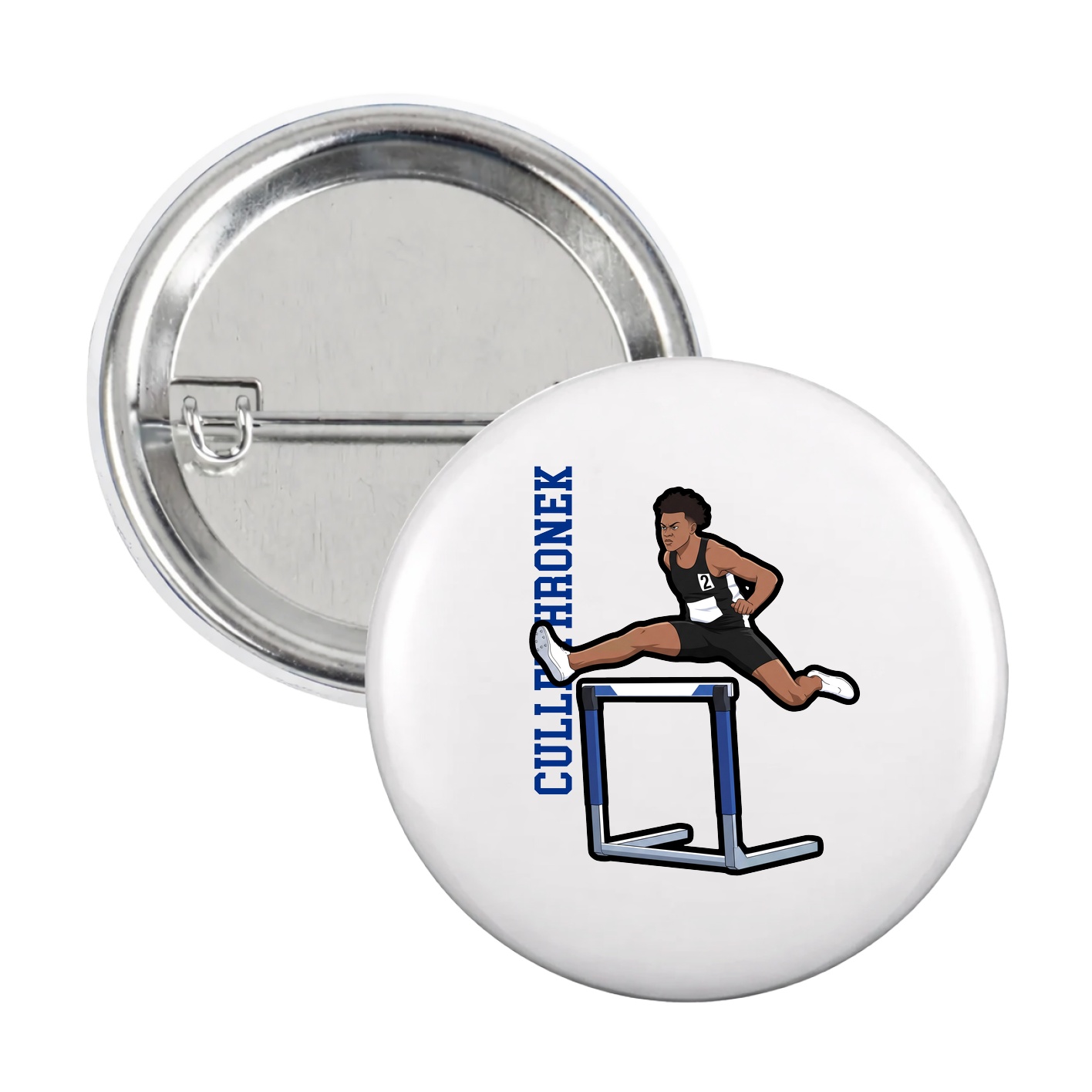 Game Day Button — Name Vertical in White