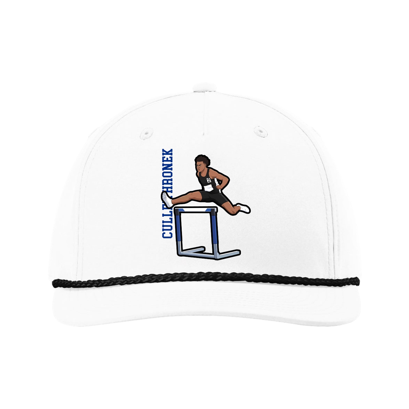 Five-Panel Classic Rope Cap — Name Vertical in White