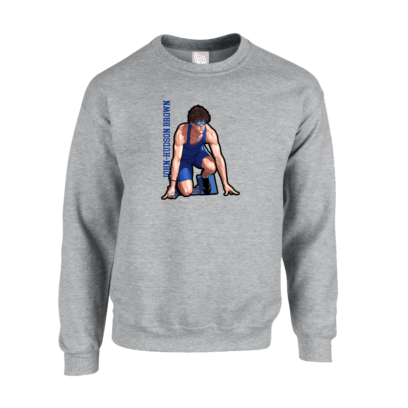 Fleece Crew — Name Vertical in Grey