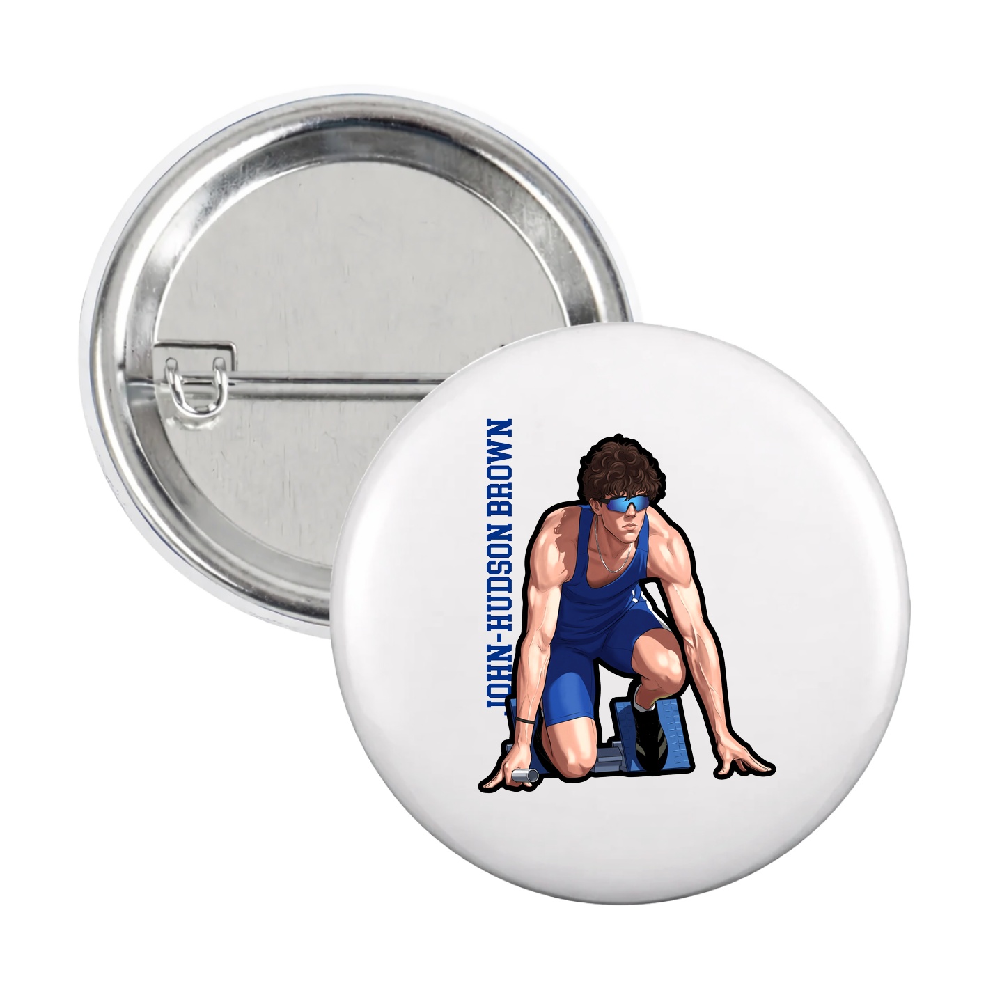 Game Day Button — Name Vertical in White