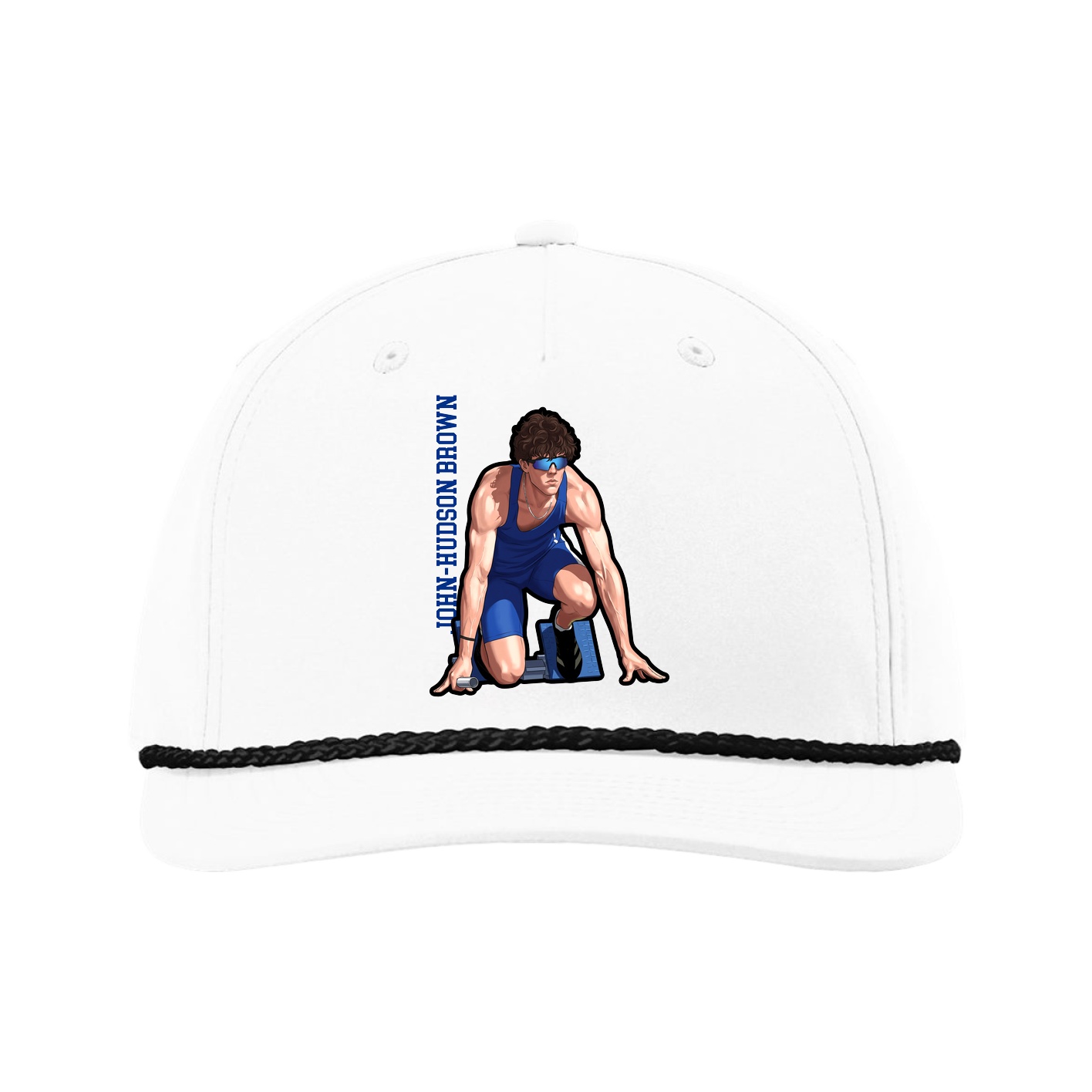 Five-Panel Classic Rope Cap — Name Vertical in White
