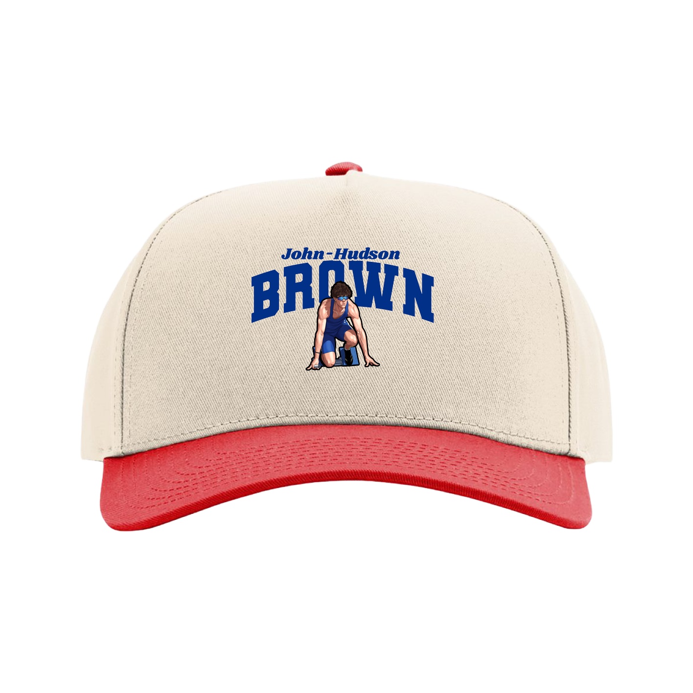 Full Fabric Five-Panel Champ Cap — Signature Arch in Cream/Red