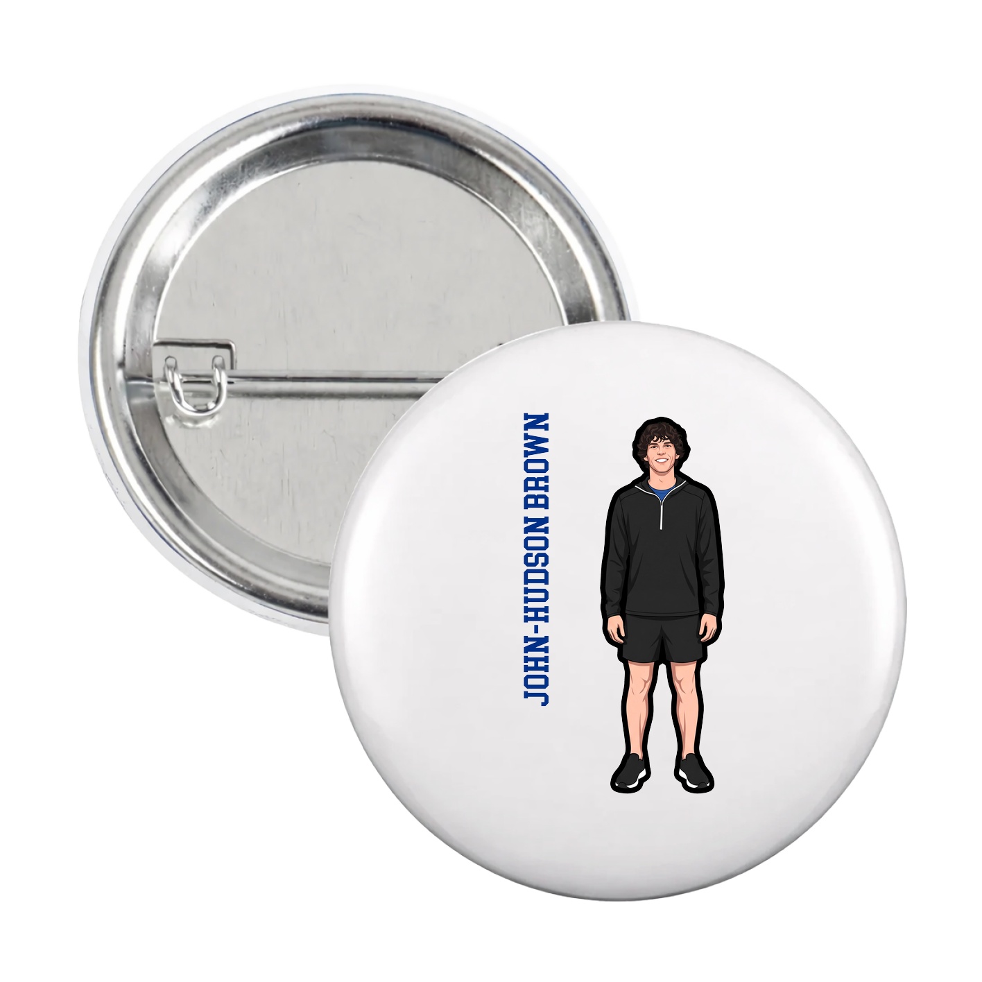Game Day Button — Name Vertical in White