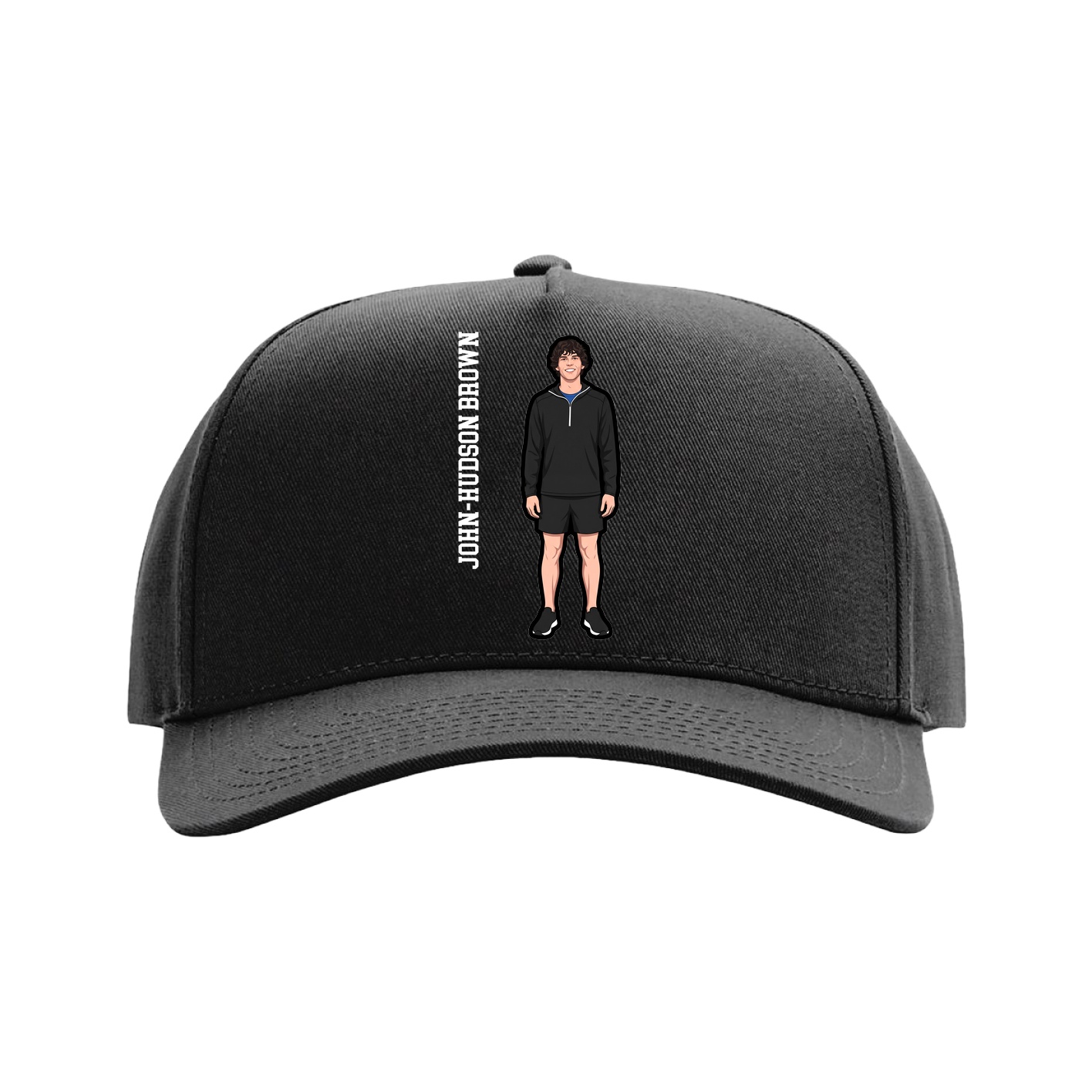 Full Fabric Five-Panel Champ Cap — Name Vertical in Black