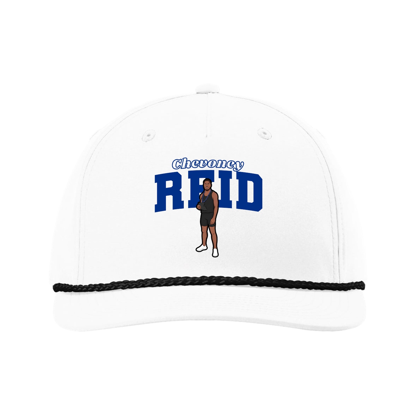 Five-Panel Classic Rope Cap — Name Arch in White