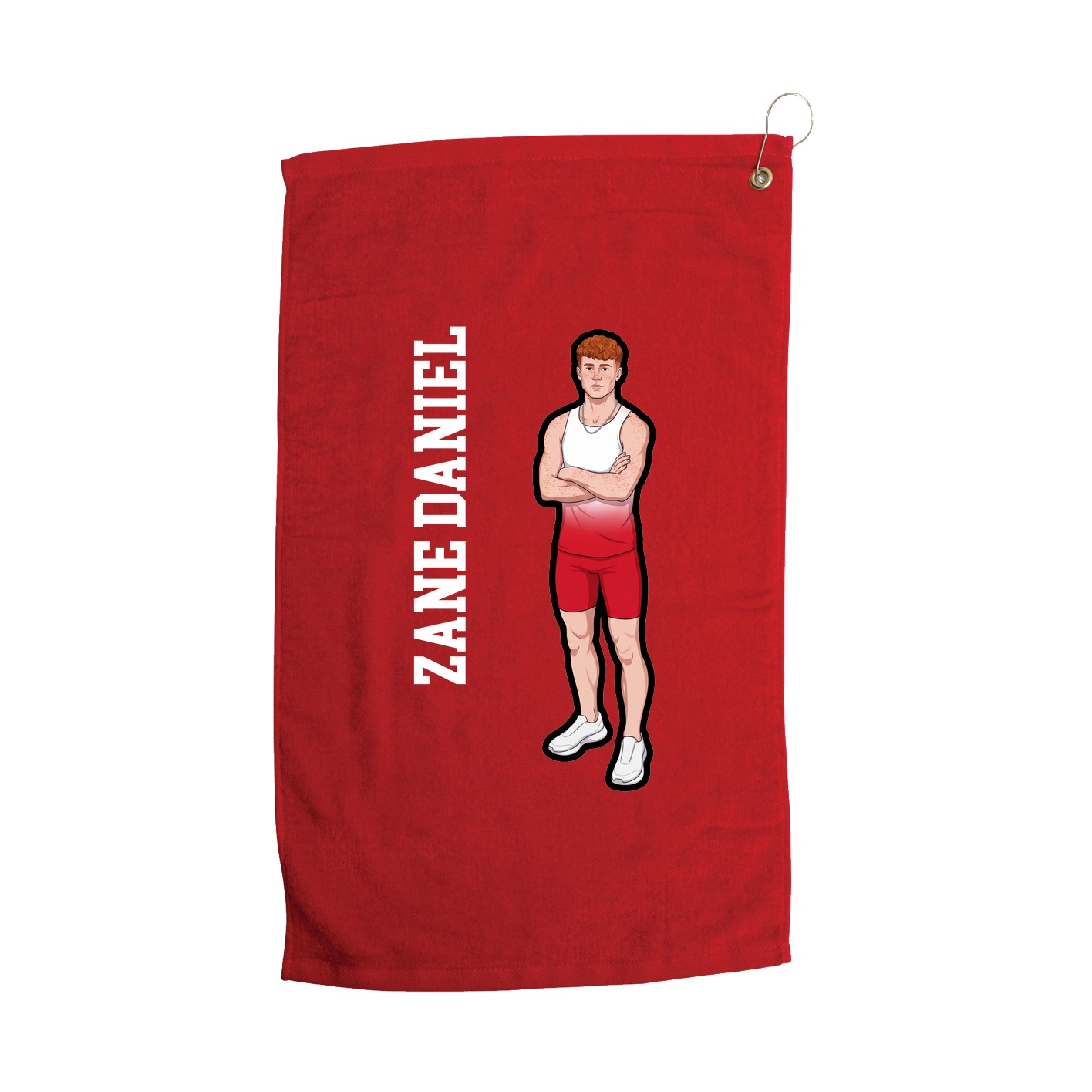 Golf Towel — Name Vertical in Red