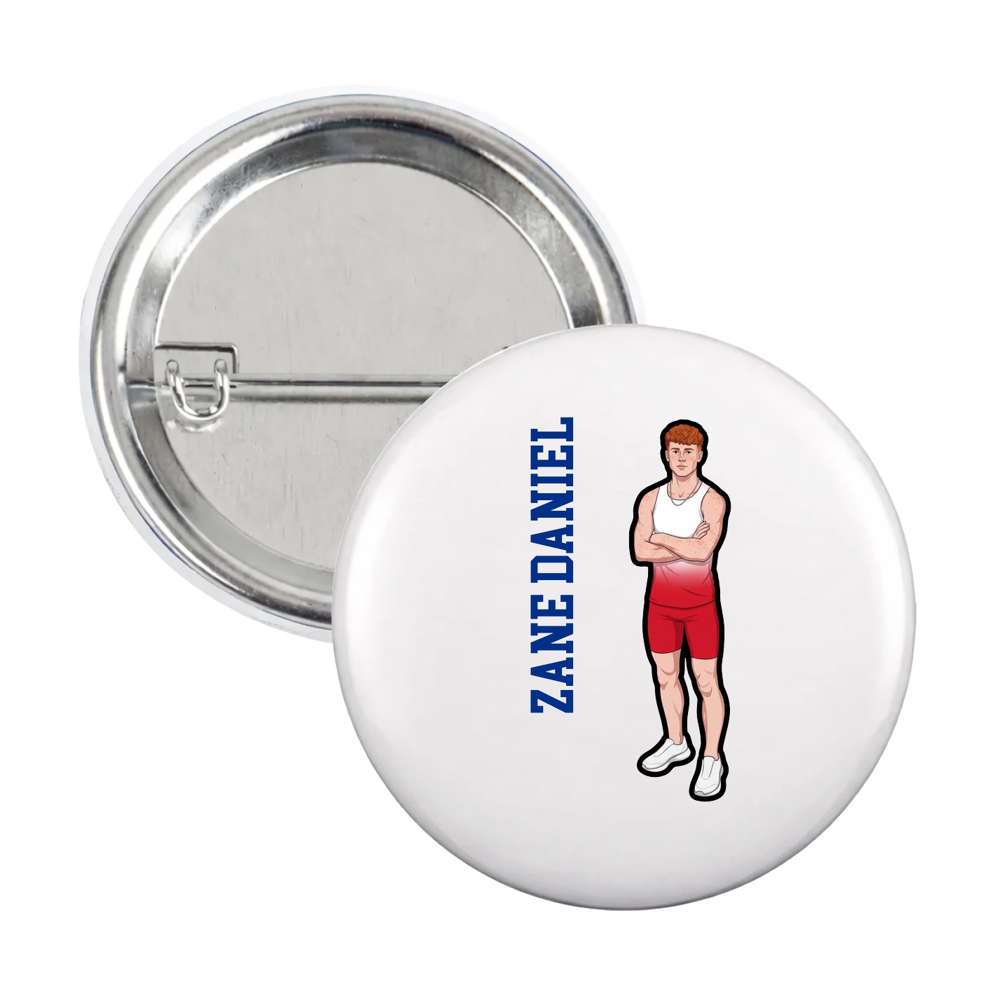 Game Day Button — Name Vertical in White