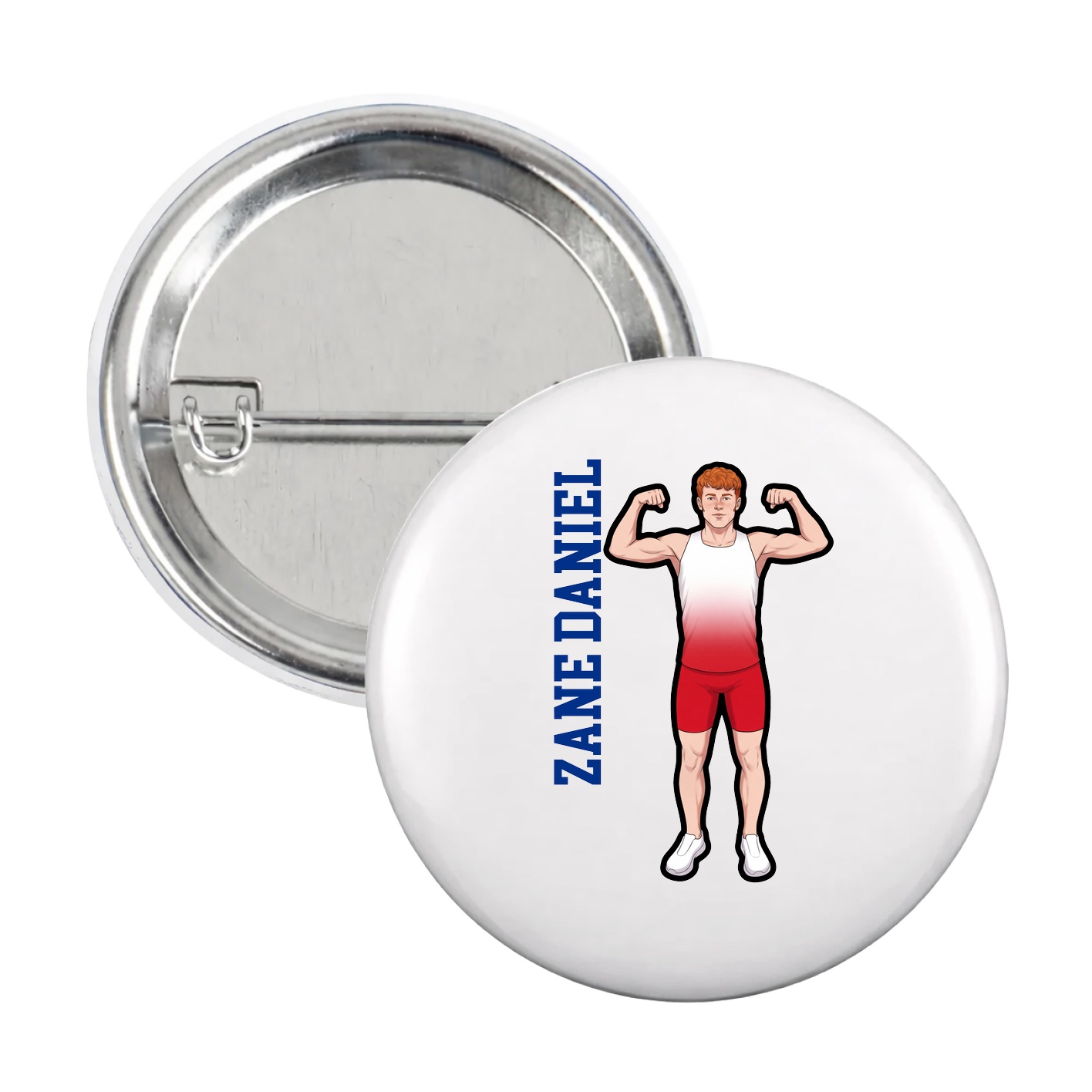 Game Day Button — Name Vertical in White