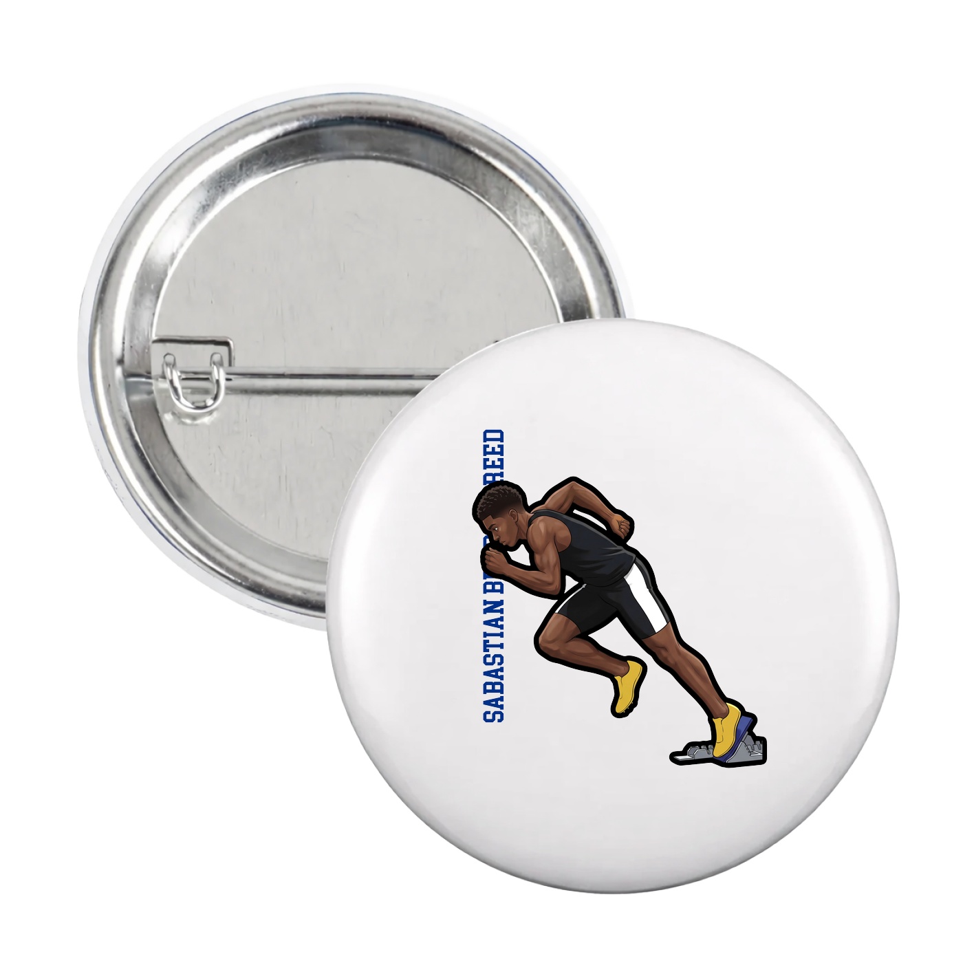 Game Day Button — Name Vertical in White