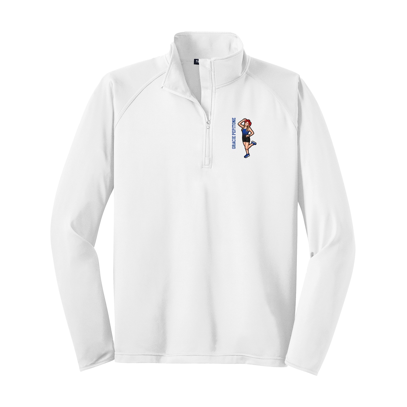 Q-Zip Pullover — Name Vertical in White