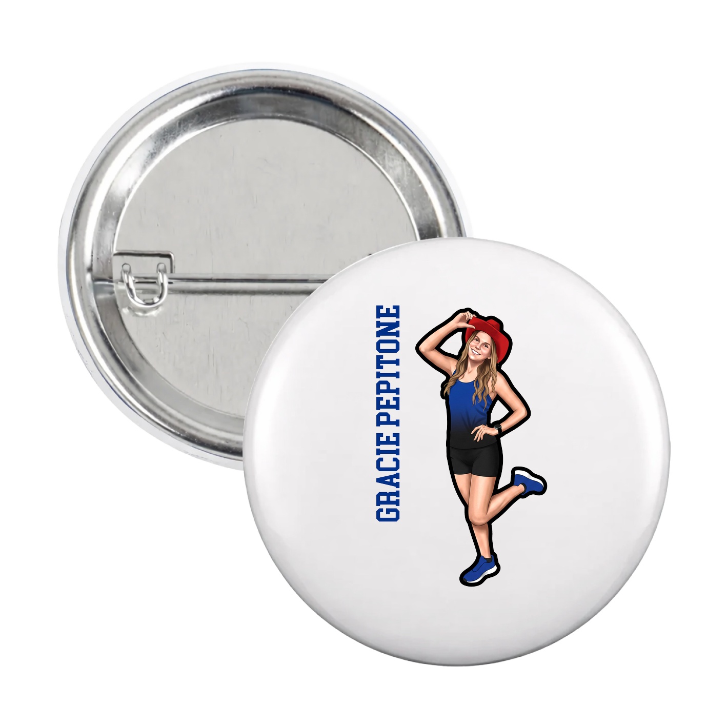 Game Day Button — Name Vertical in White