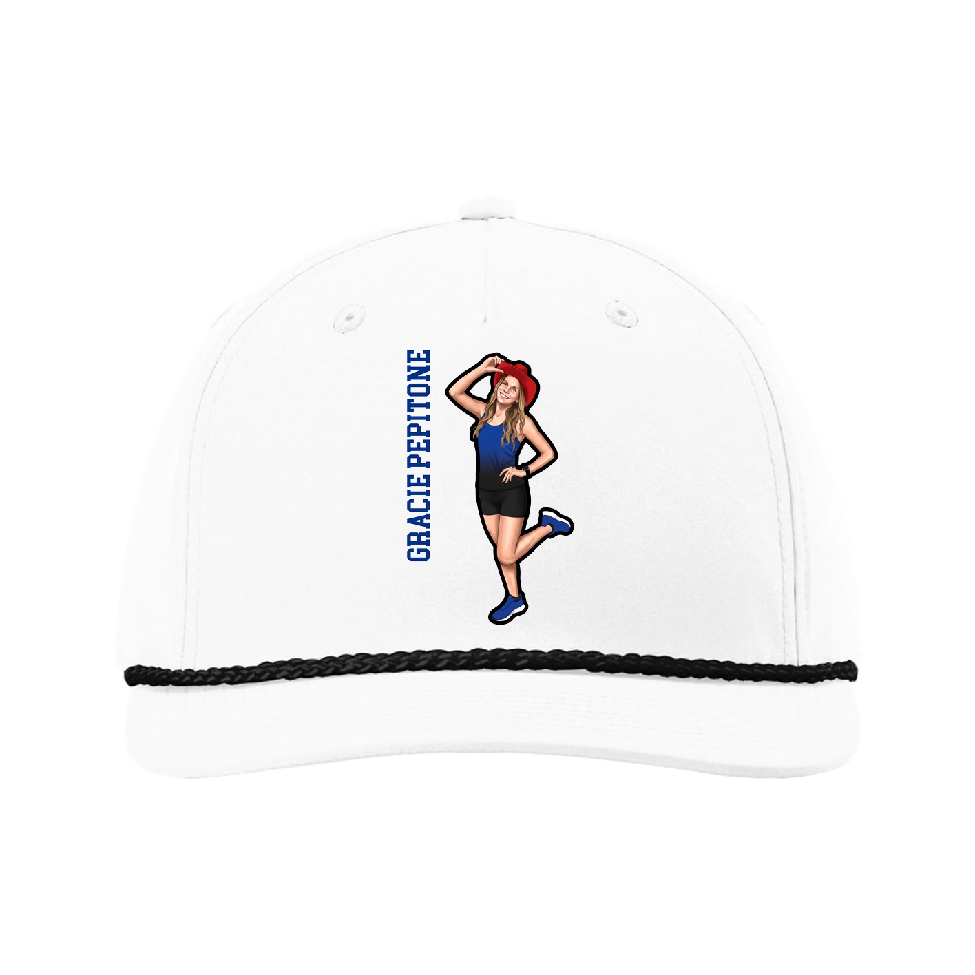 Five-Panel Classic Rope Cap — Name Vertical in White