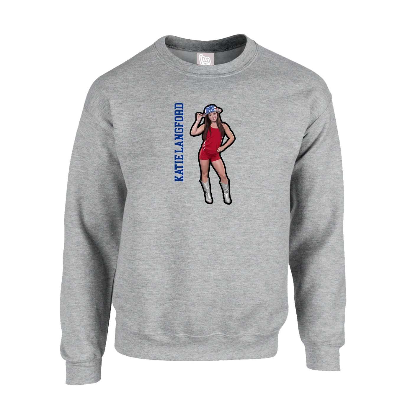 Fleece Crew — Name Vertical in Grey