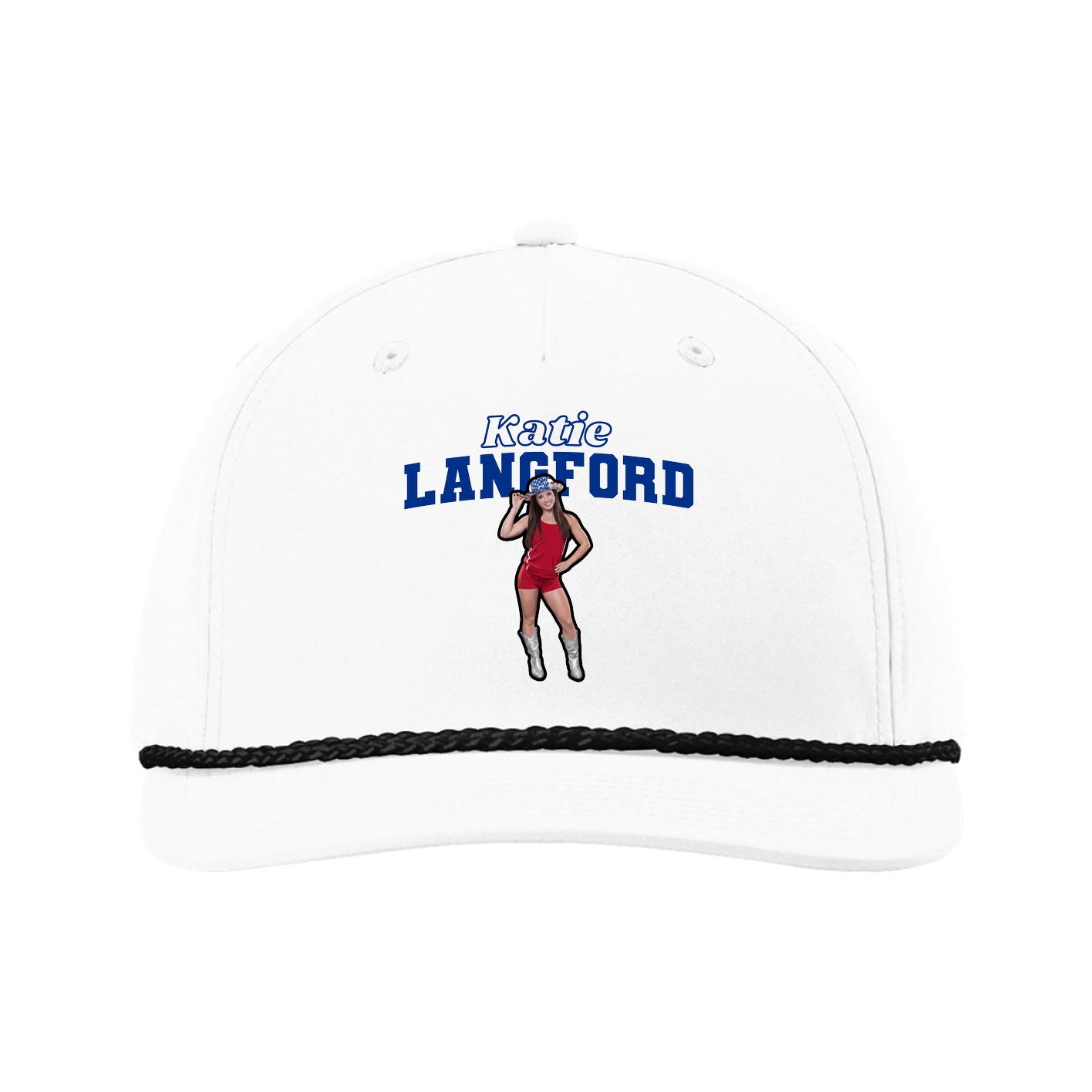 Five-Panel Classic Rope Cap — Name Arch in White