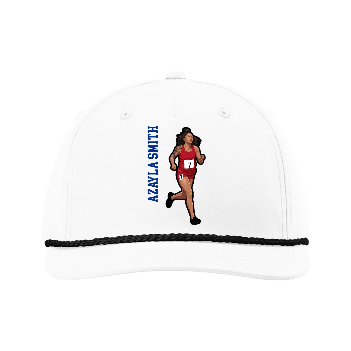 Five-Panel Classic Rope Cap — Name Vertical in White