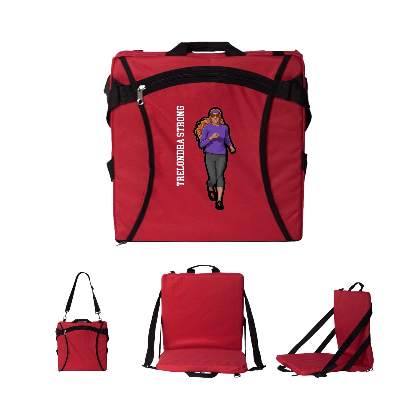 Folding Stadium Seat — Name Vertical in Red
