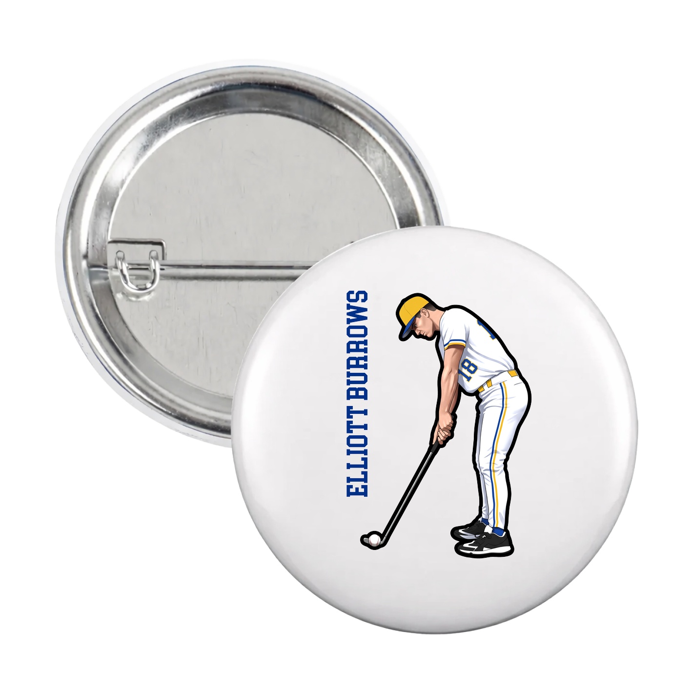 Game Day Button — Name Vertical in White