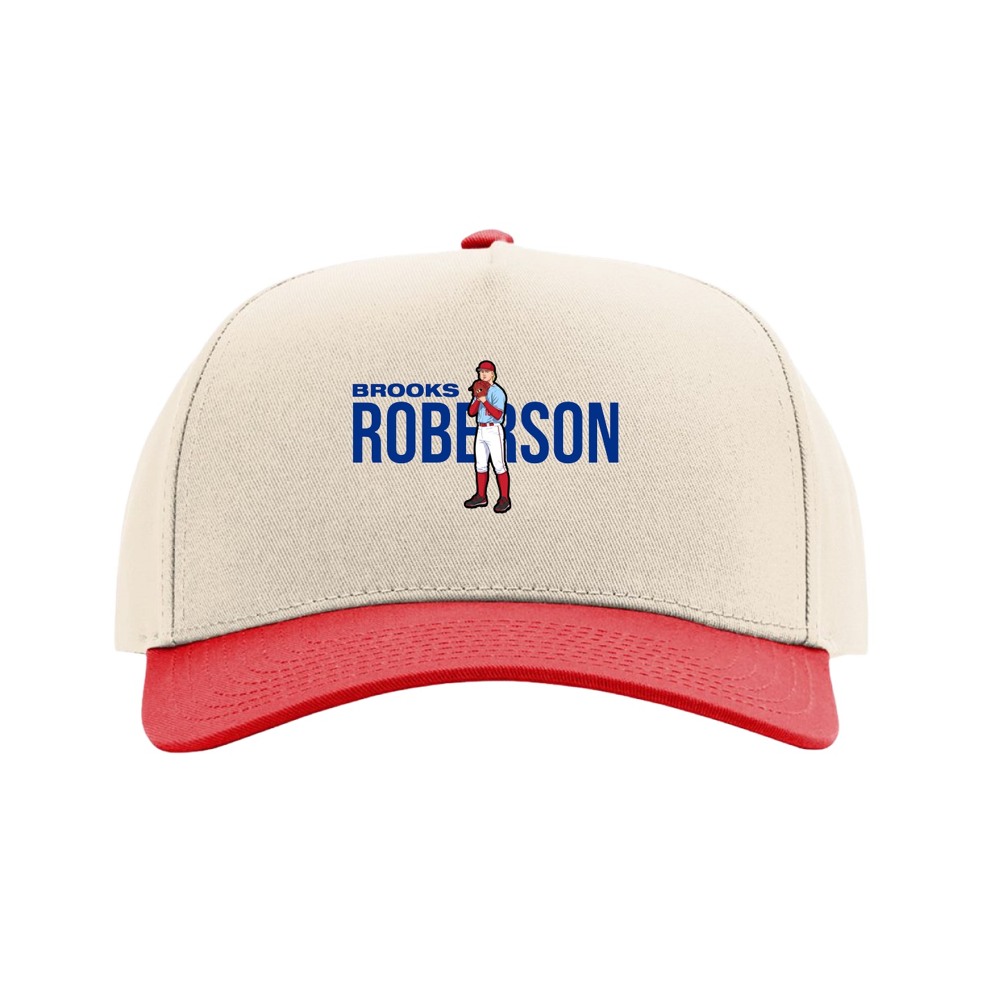 Full Fabric Five-Panel Champ Cap — Player Name in Cream/Red
