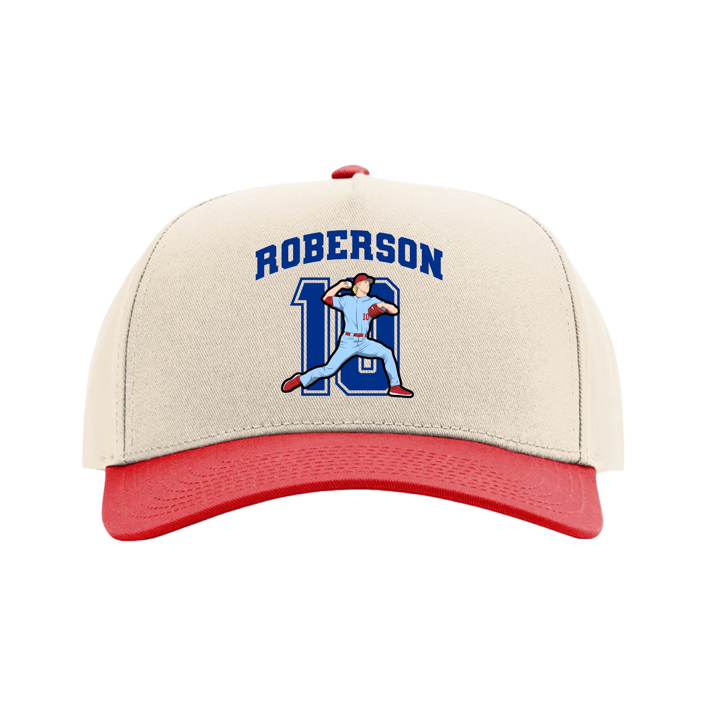 Full Fabric Five-Panel Champ Cap — Number in Cream/Red