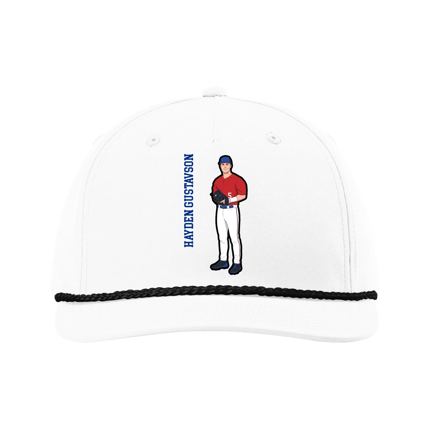 Five-Panel Classic Rope Cap — Name Vertical in White