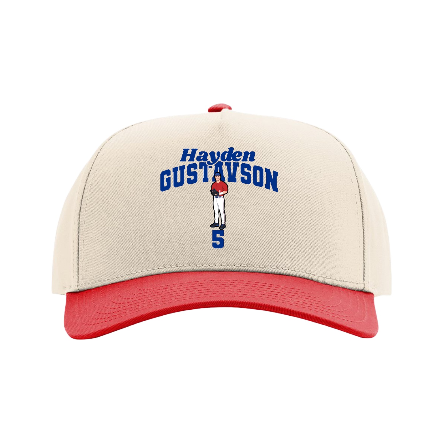 Full Fabric Five-Panel Champ Cap — Signature Arch in Cream/Red