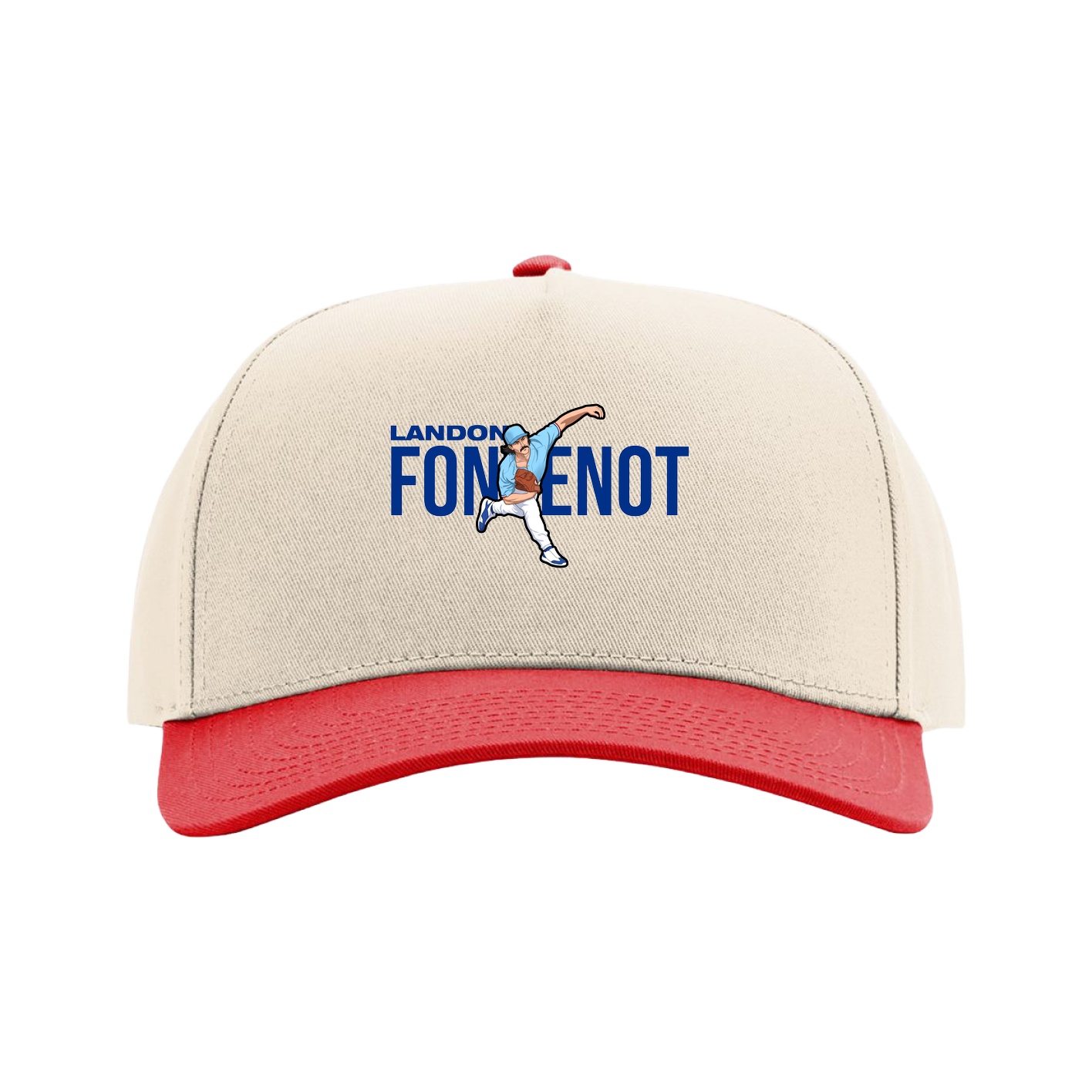 Full Fabric Five-Panel Champ Cap — Player Name in Cream/Red