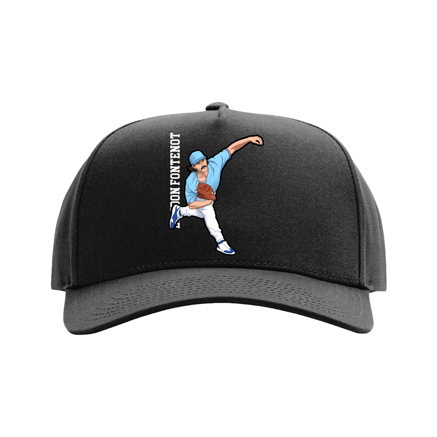 Full Fabric Five-Panel Champ Cap — Name Vertical in Black