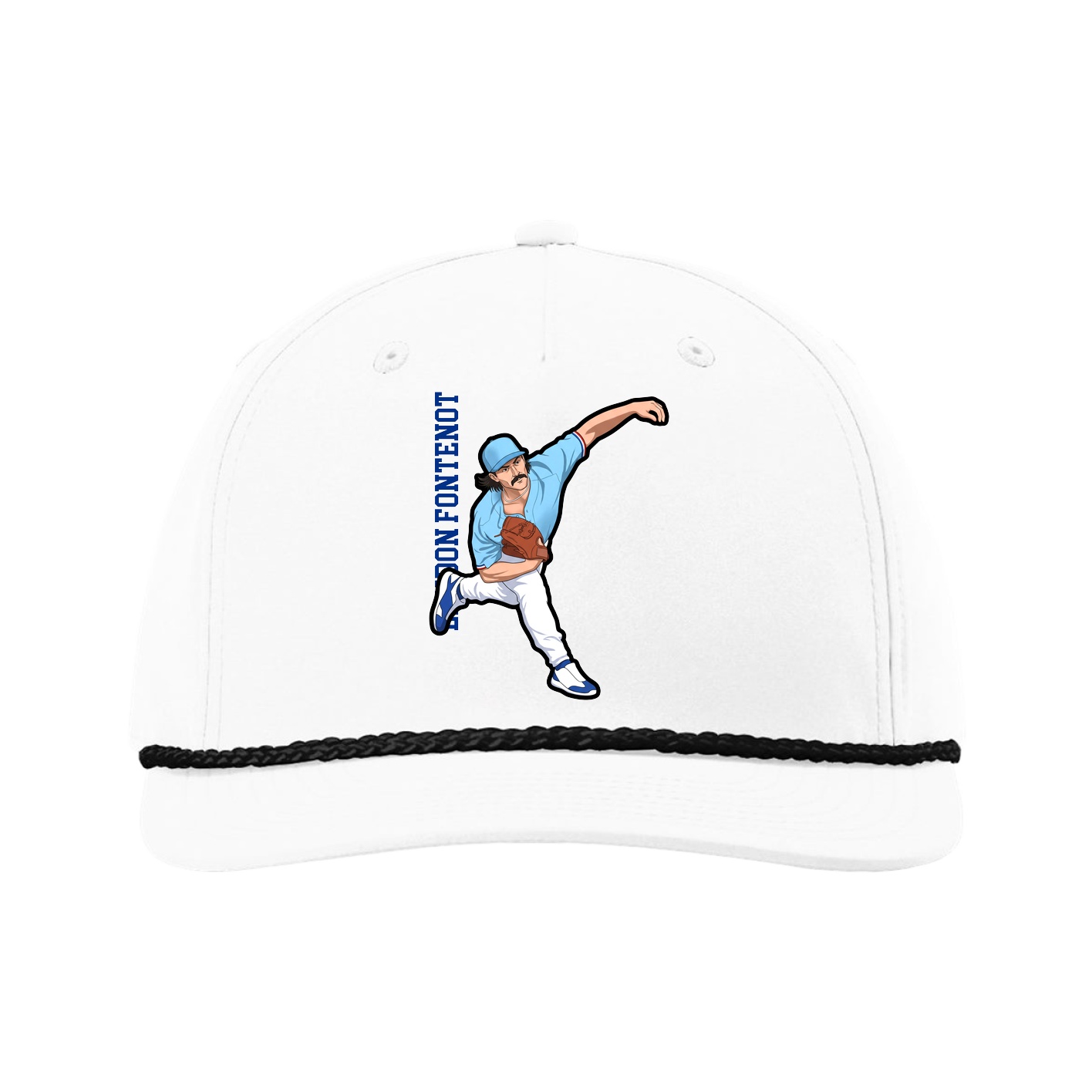 Five-Panel Classic Rope Cap — Name Vertical in White
