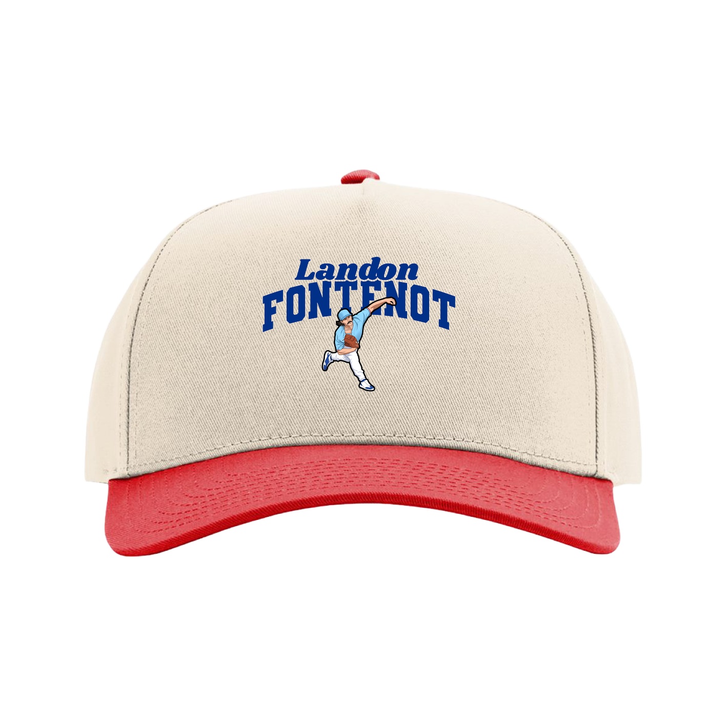 Full Fabric Five-Panel Champ Cap — Signature Arch in Cream/Red