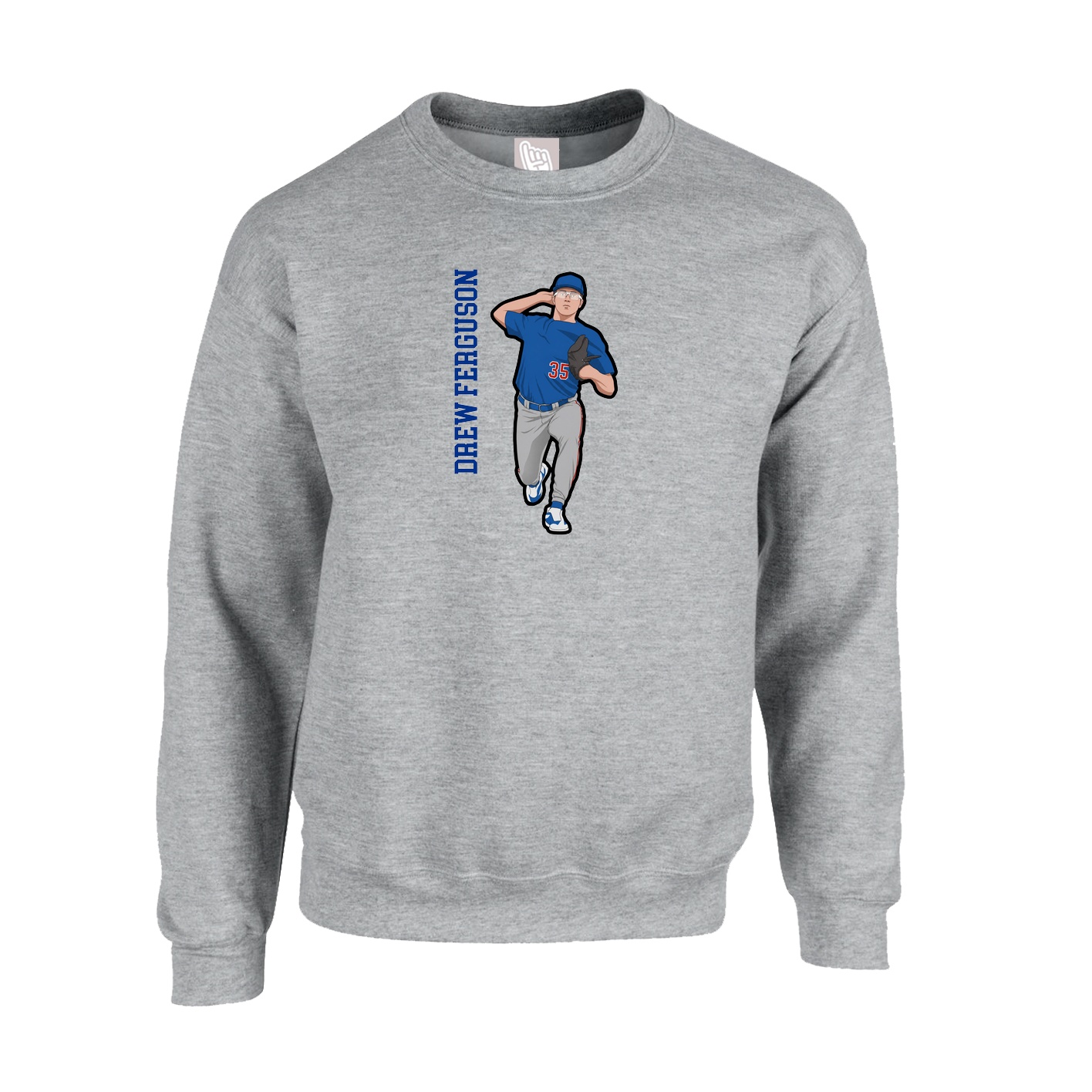 Fleece Crew — Name Vertical in Grey