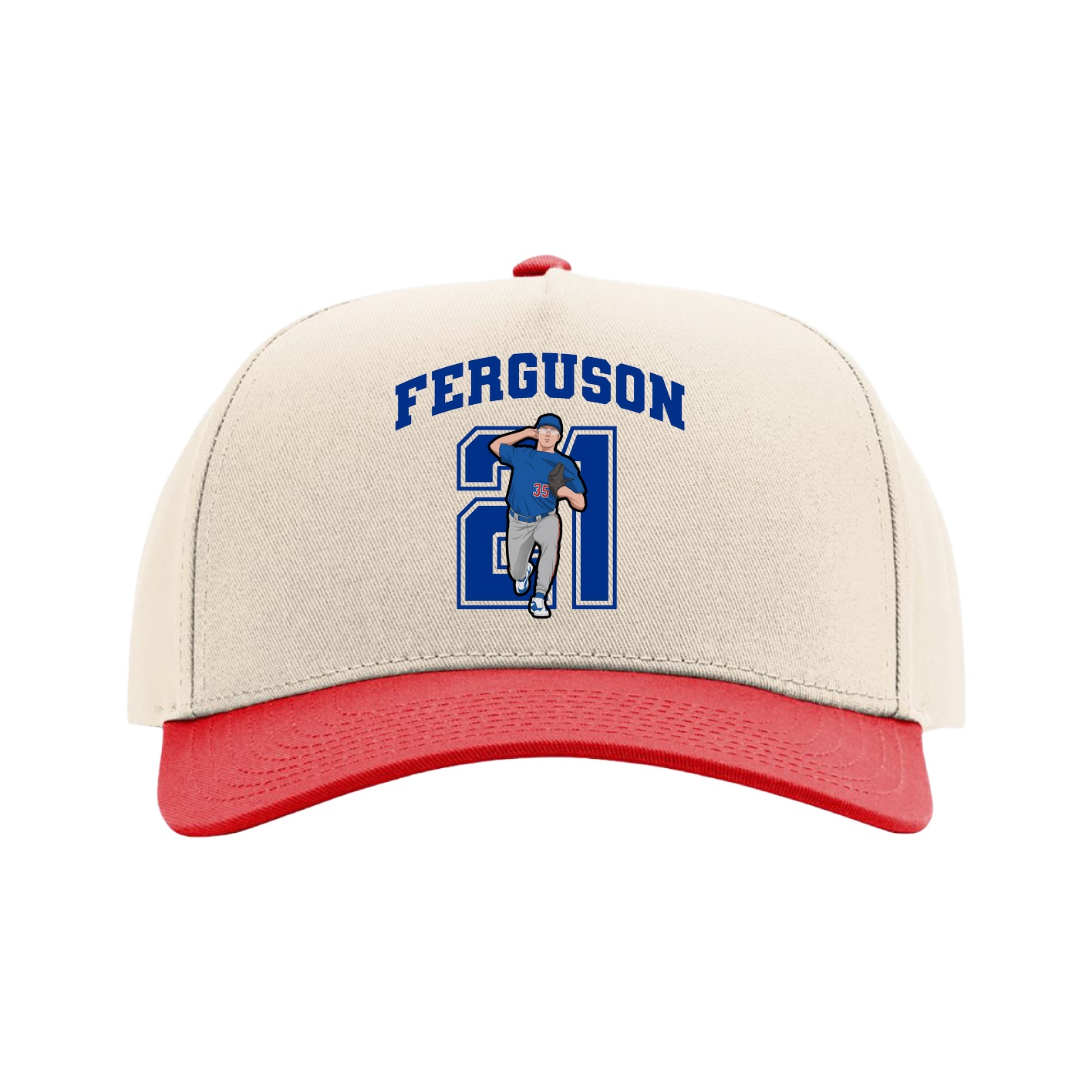 Full Fabric Five-Panel Champ Cap — Number in Cream/Red