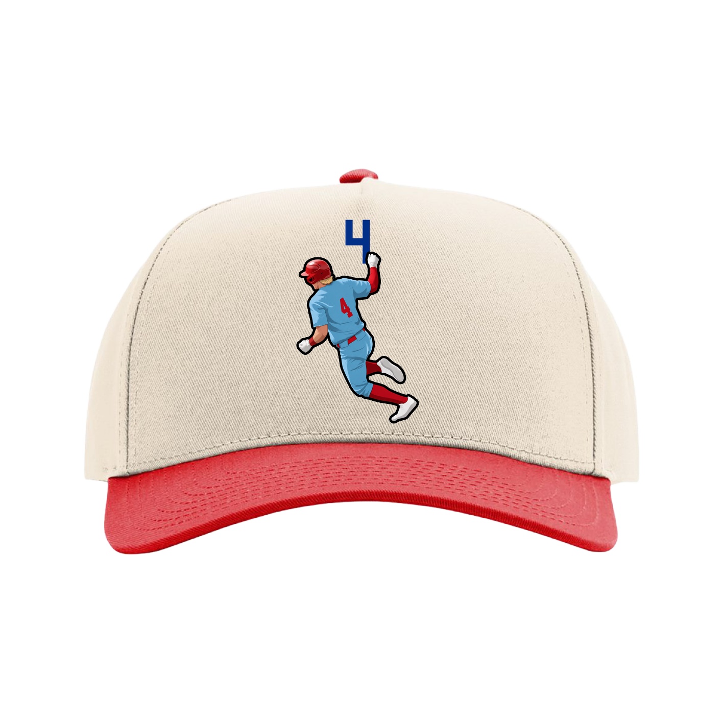 Full Fabric Five-Panel Champ Cap — Number Top in Cream/Red