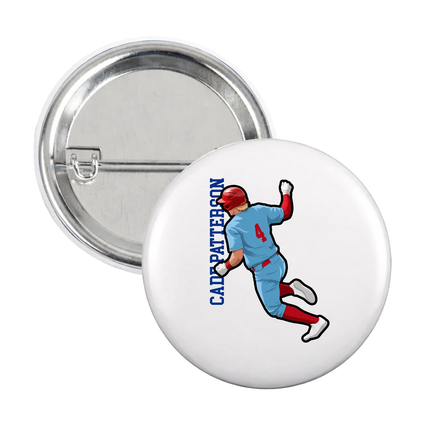 Game Day Button — Name Vertical in White