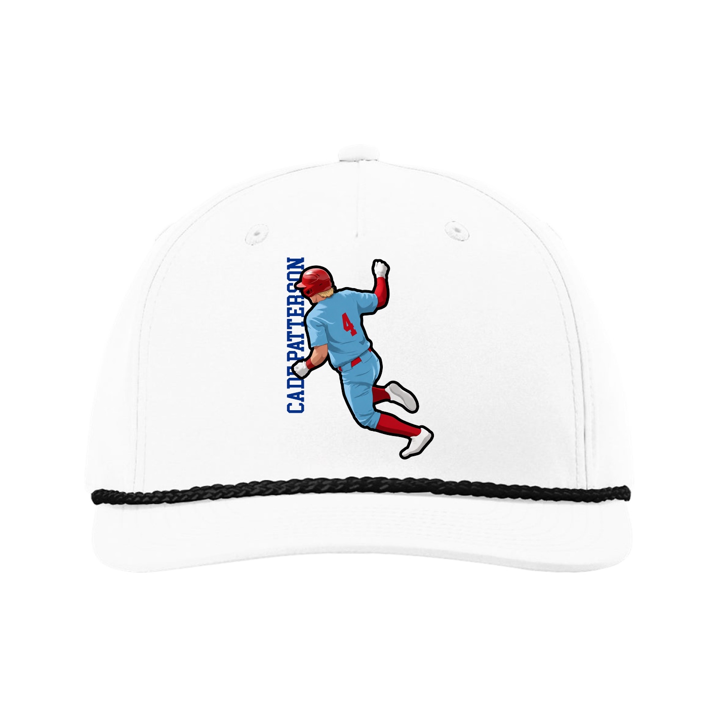 Five-Panel Classic Rope Cap — Name Vertical in White