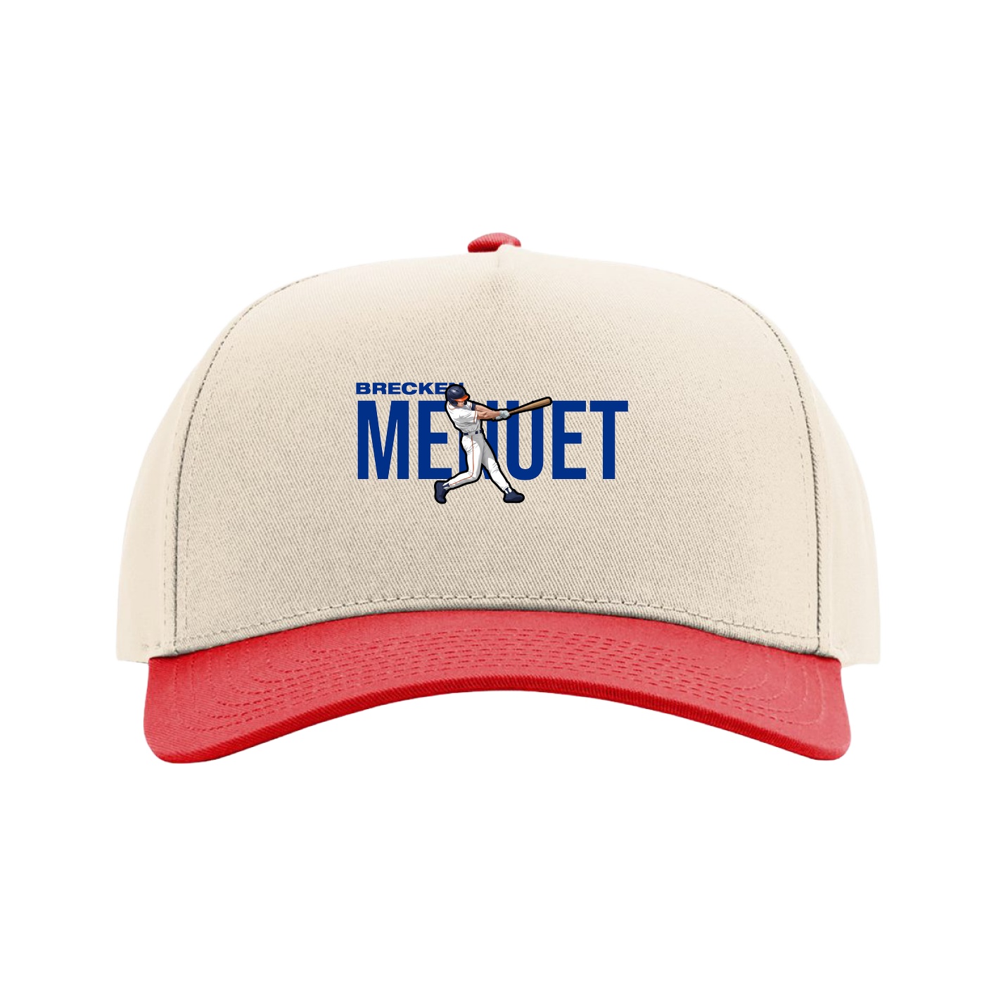 Full Fabric Five-Panel Champ Cap — Player Name in Cream/Red
