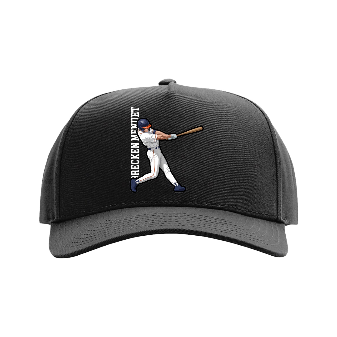 Full Fabric Five-Panel Champ Cap — Name Vertical in Black