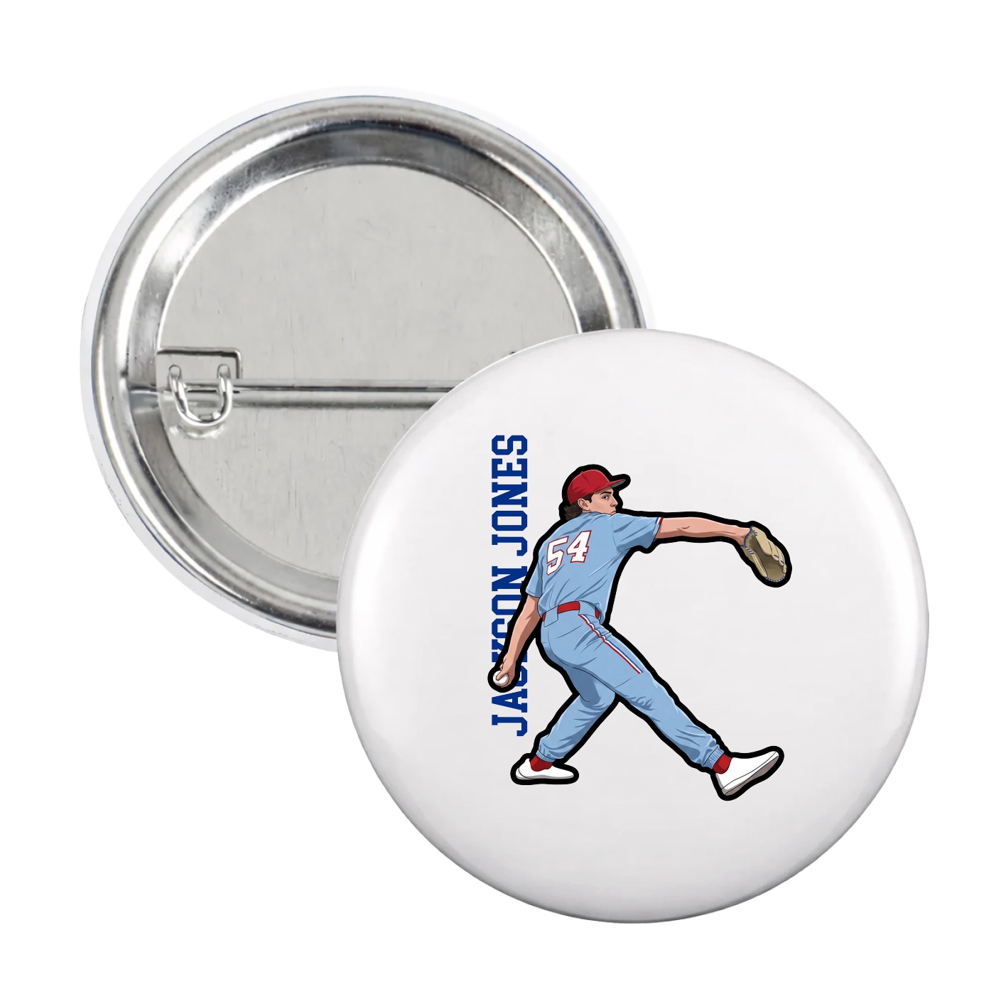 Game Day Button — Name Vertical in White