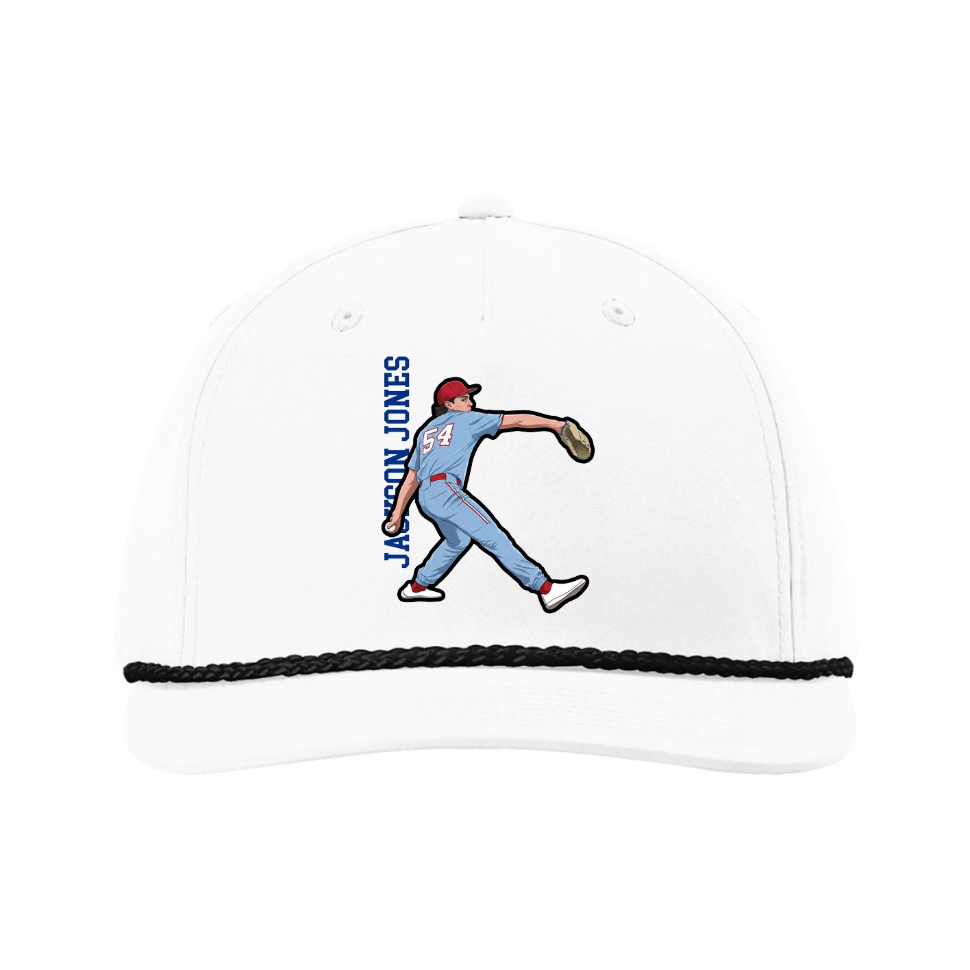 Five-Panel Classic Rope Cap — Name Vertical in White
