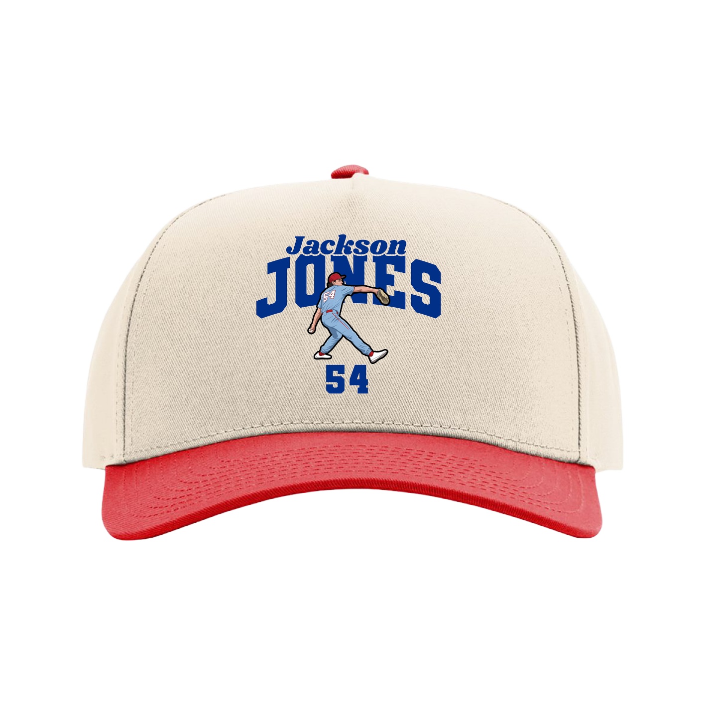 Full Fabric Five-Panel Champ Cap — Signature Arch in Cream/Red