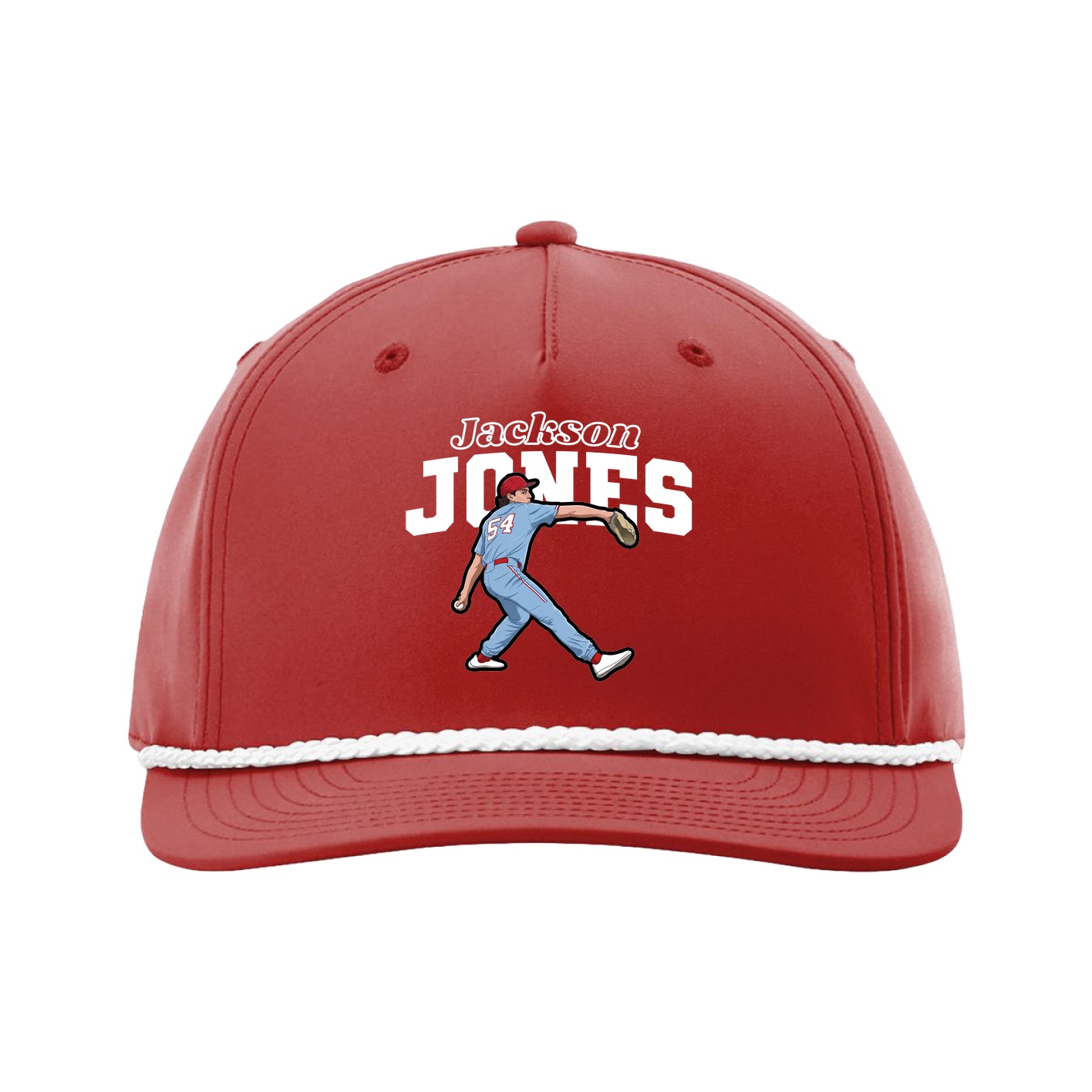 Five-Panel Classic Rope Cap — Name Arch in Red