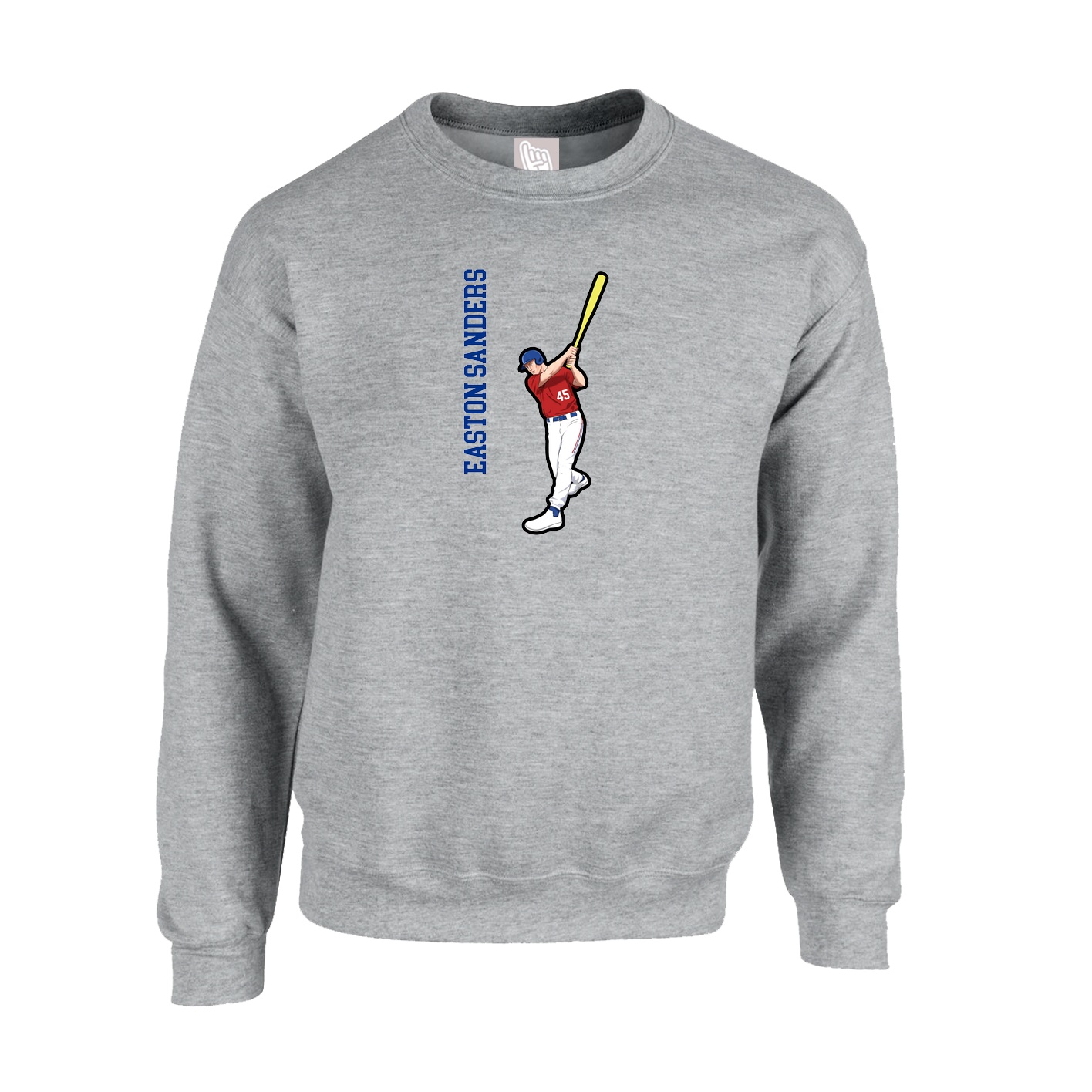 Fleece Crew — Name Vertical in Grey