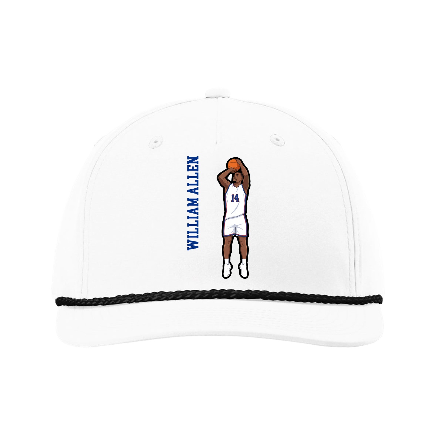 Five-Panel Classic Rope Cap — Name Vertical in White