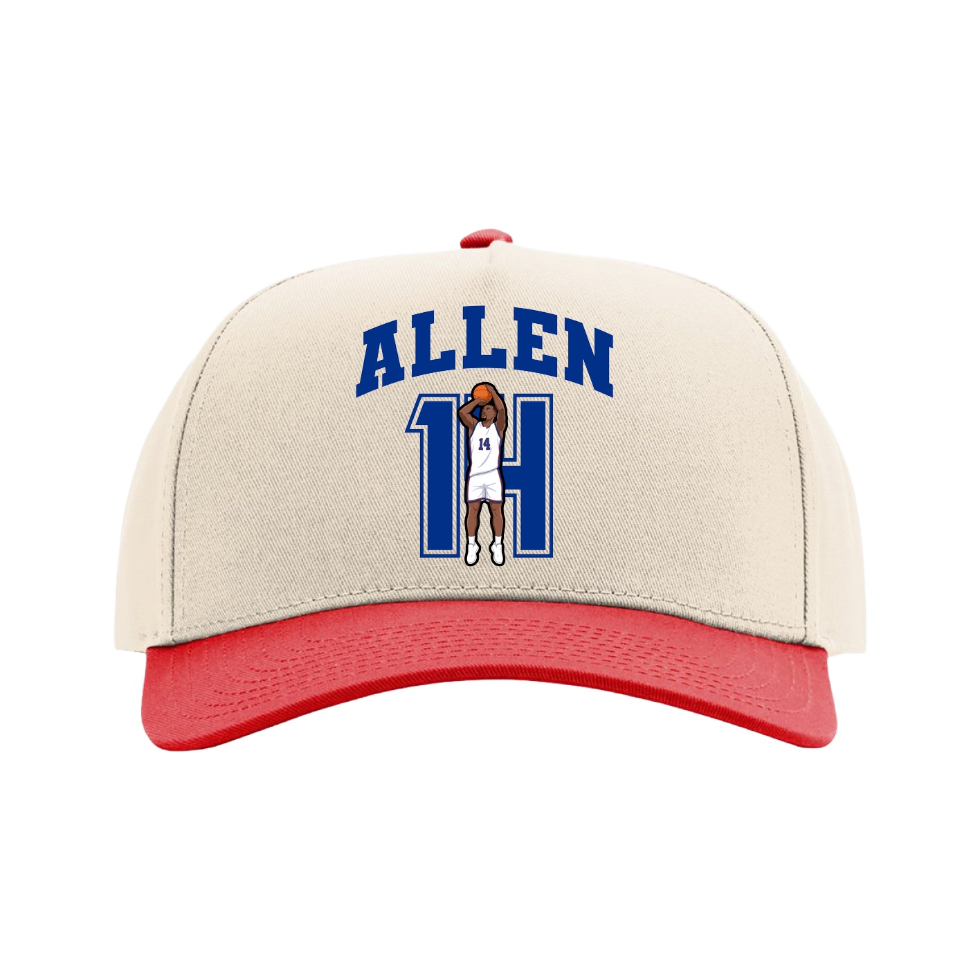 Full Fabric Five-Panel Champ Cap — Number in Cream/Red