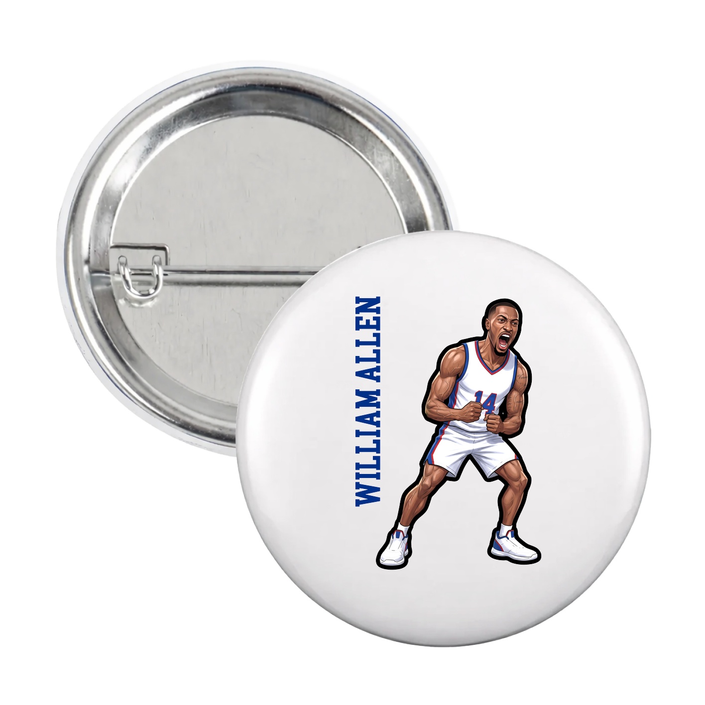 Game Day Button — Name Vertical in White
