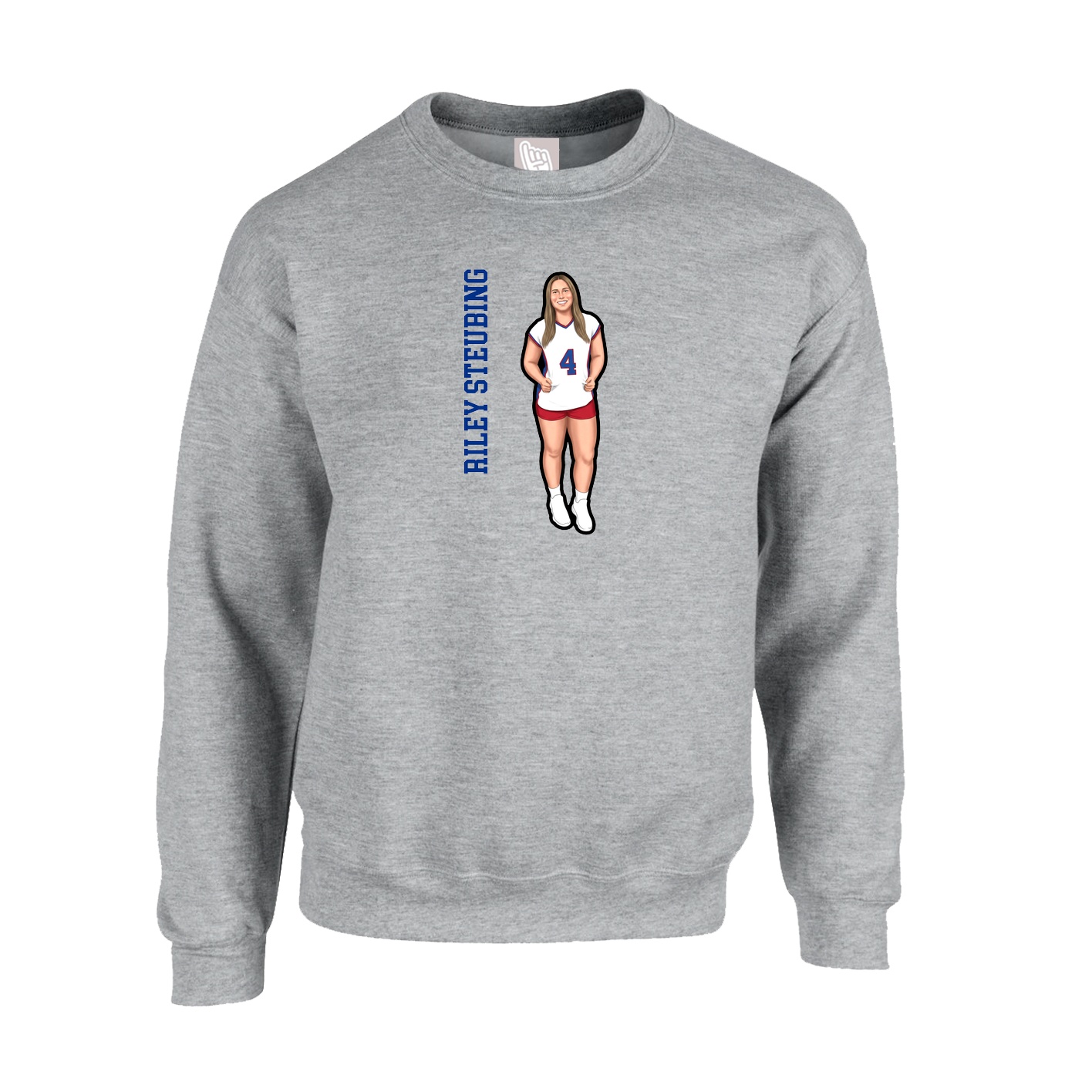 Fleece Crew — Name Vertical in Grey