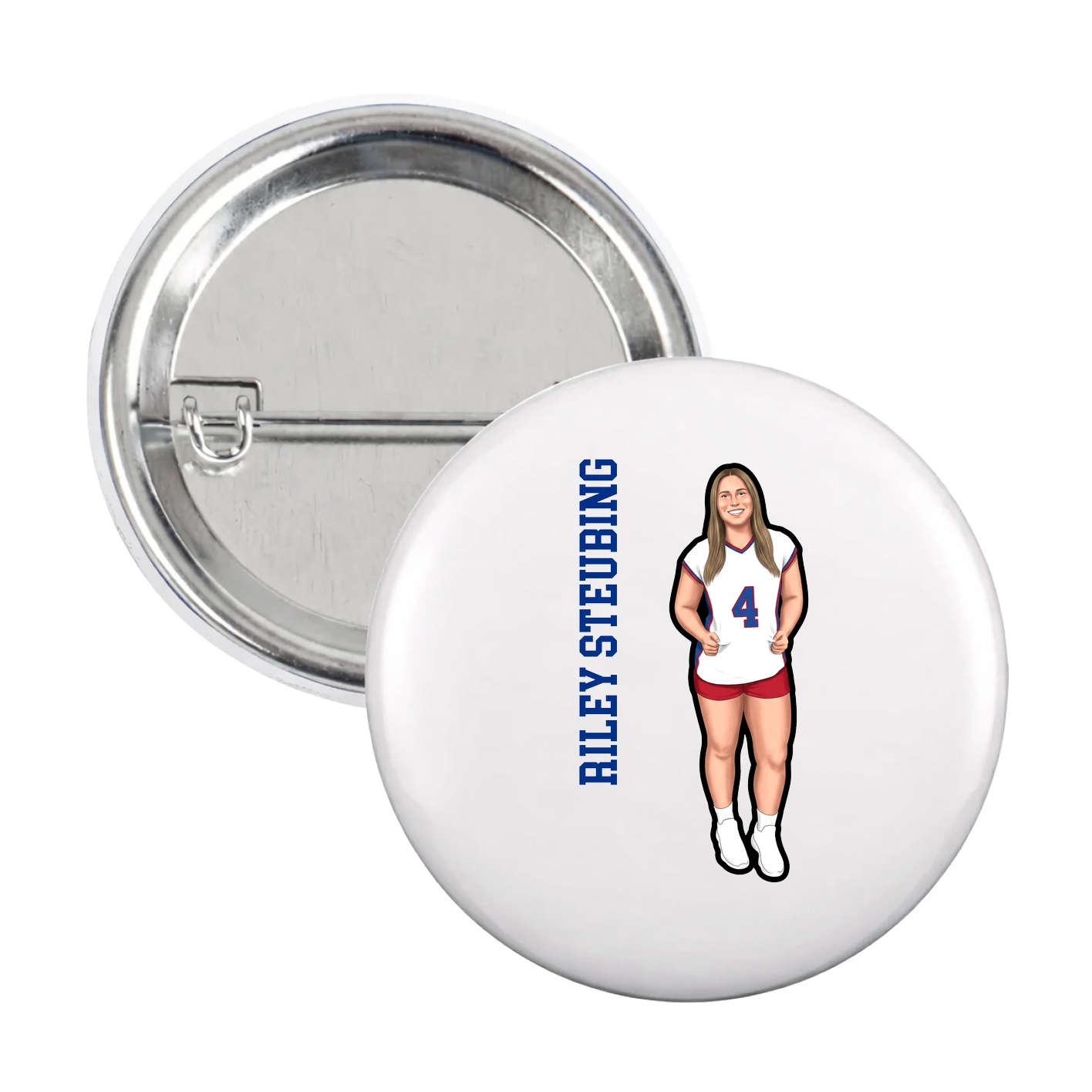 Game Day Button — Name Vertical in White