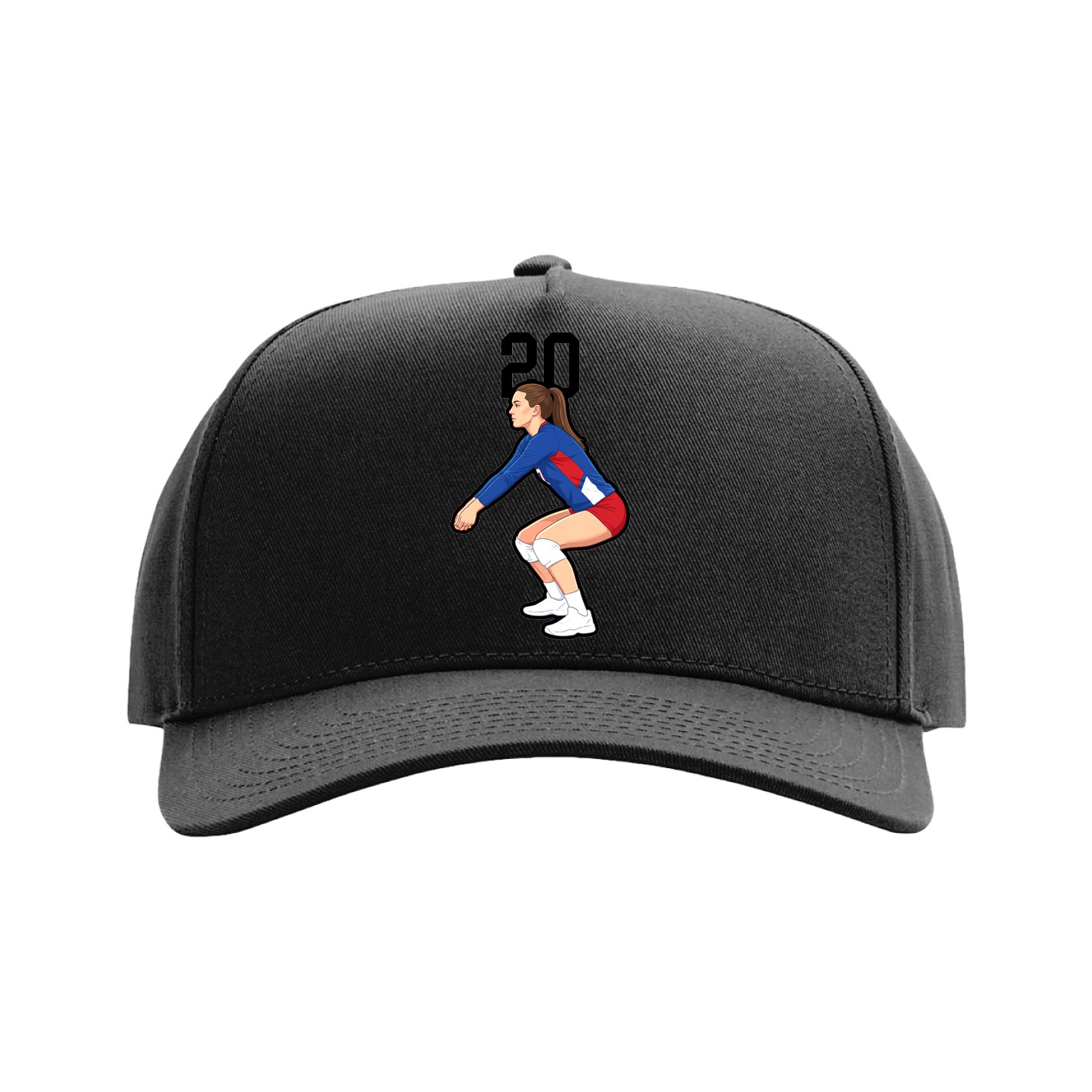 Full Fabric Five-Panel Champ Cap — Number Top in Black