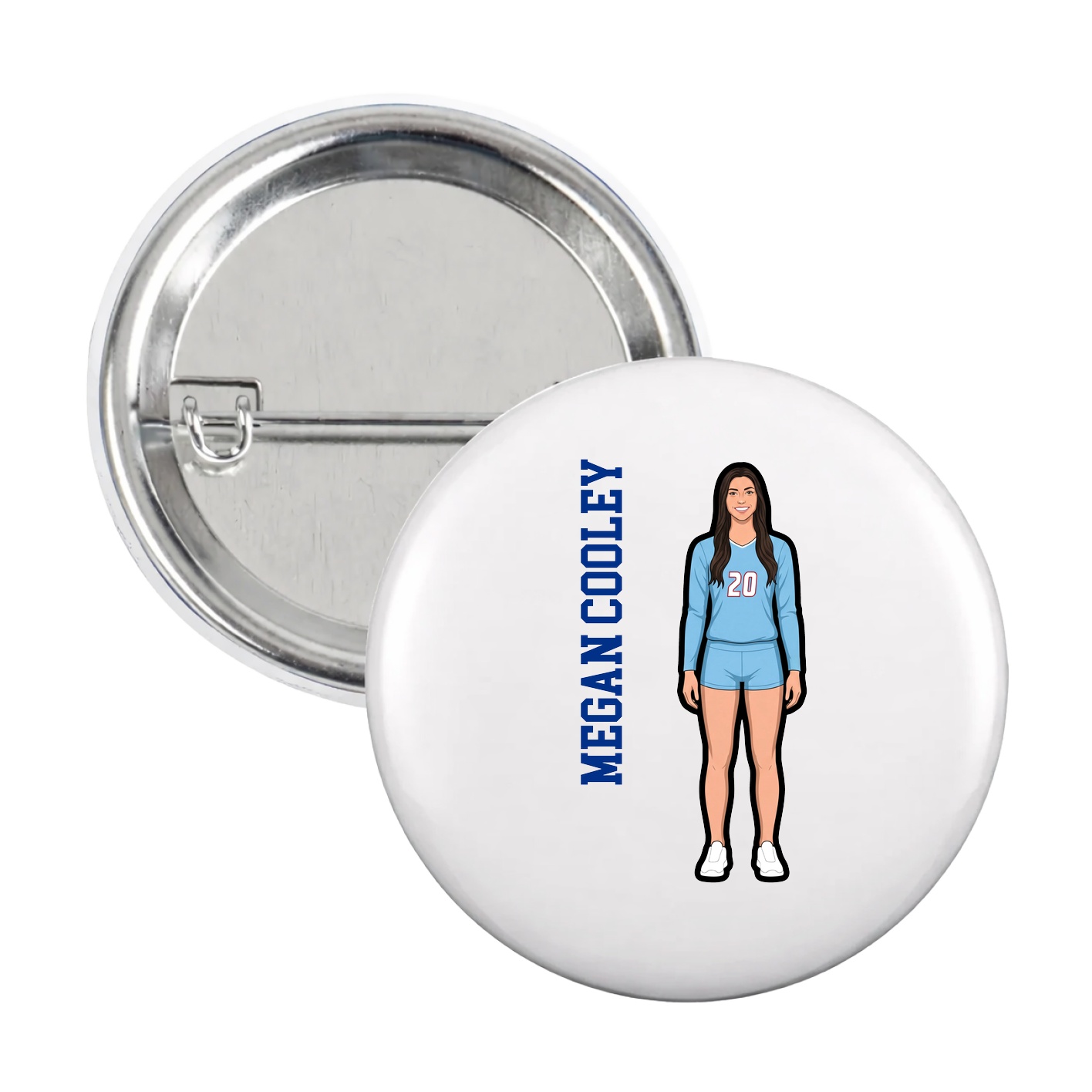Game Day Button — Name Vertical in White