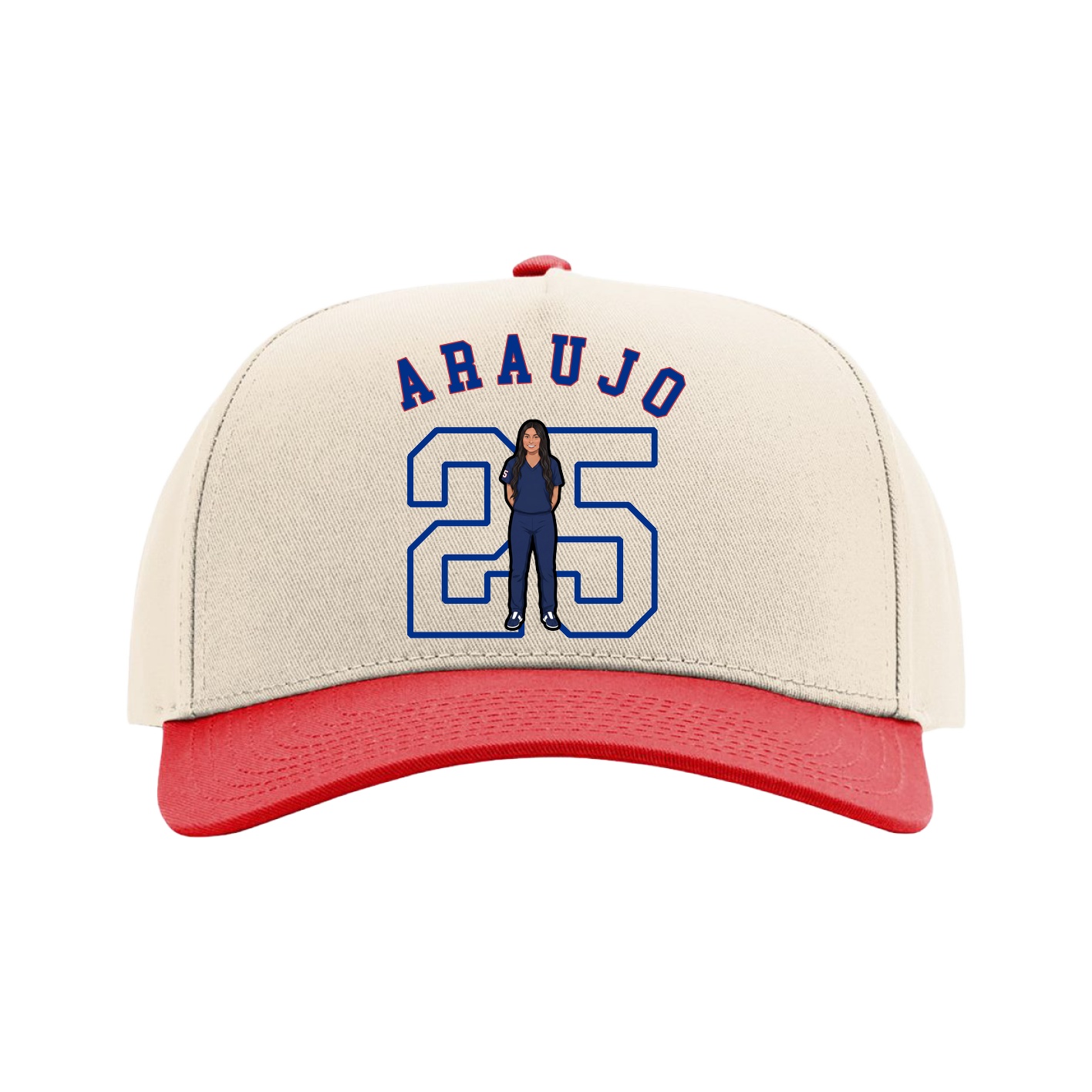 Full Fabric Five-Panel Champ Cap — Shirsey Arch in Cream/Red