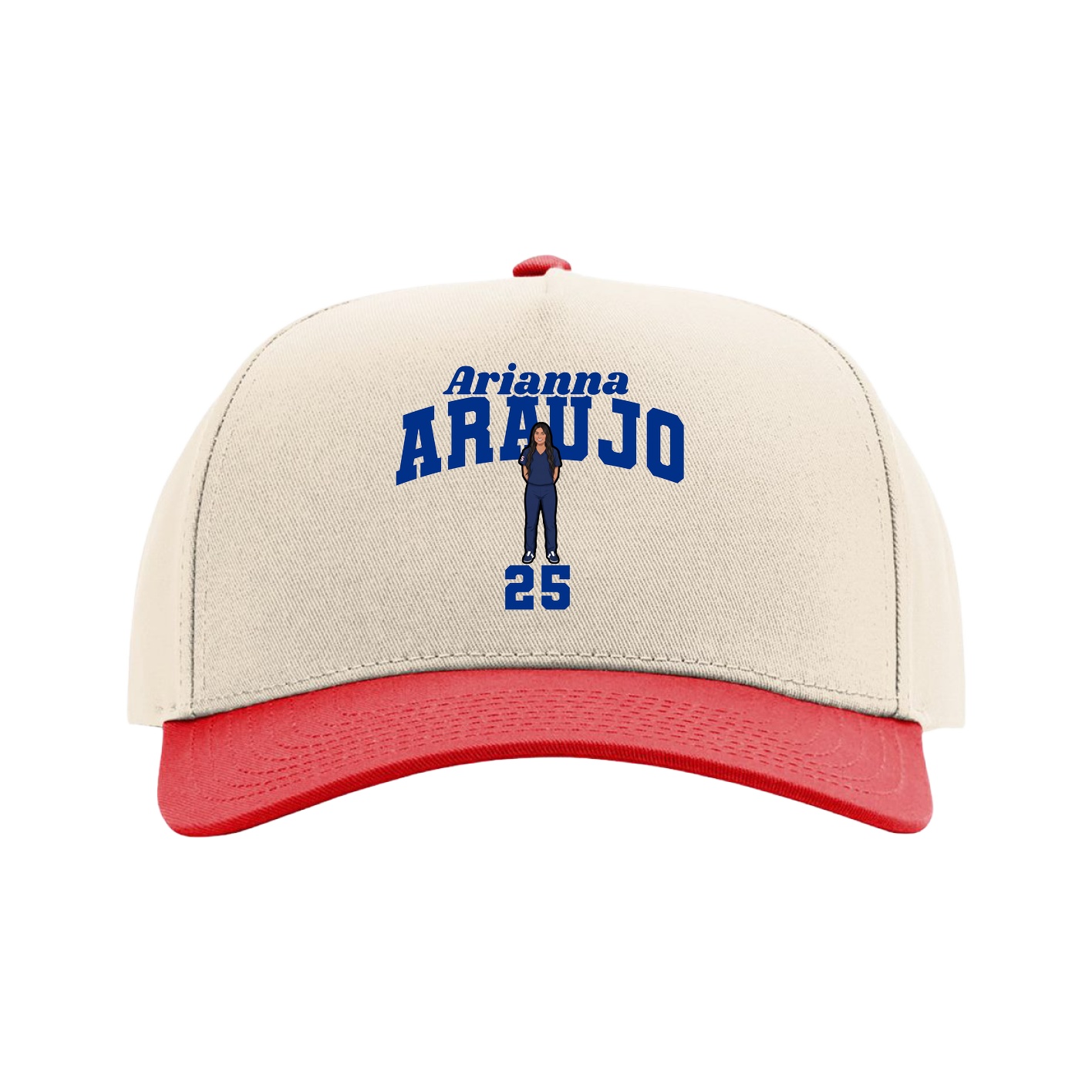 Full Fabric Five-Panel Champ Cap — Signature Arch in Cream/Red